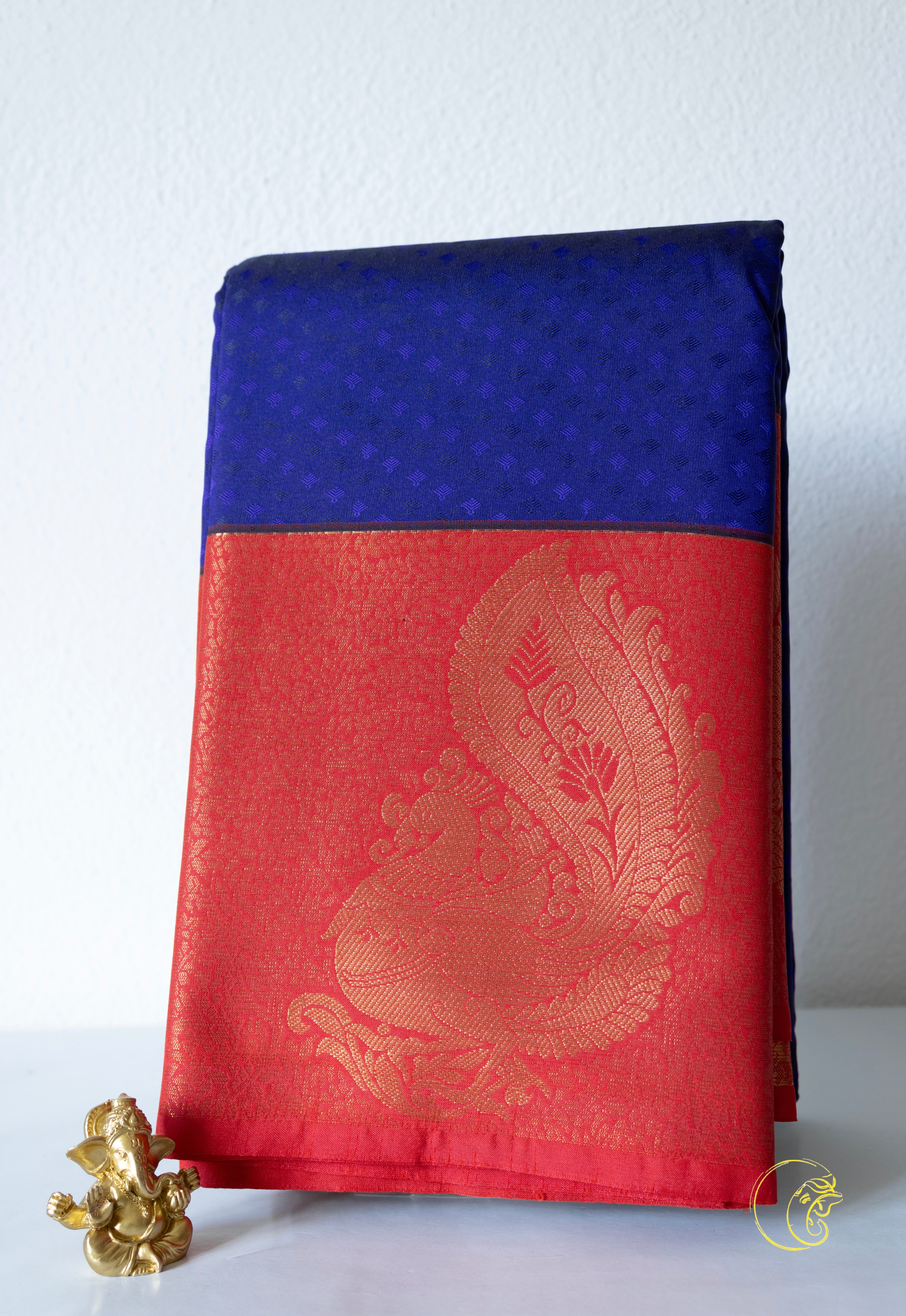 RoyalBlue & Red SemiKanchi Saree
