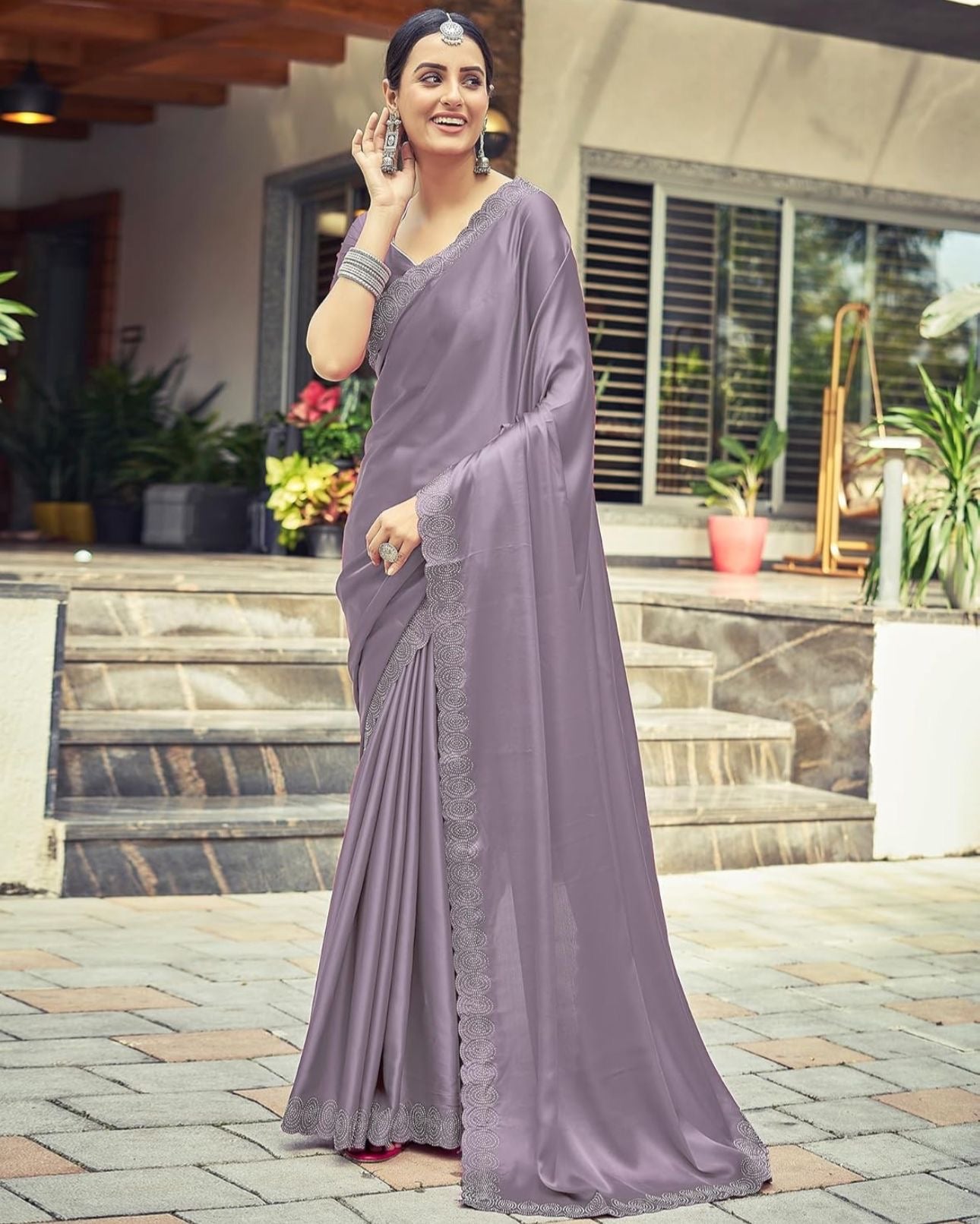 Lilac Satin Saree