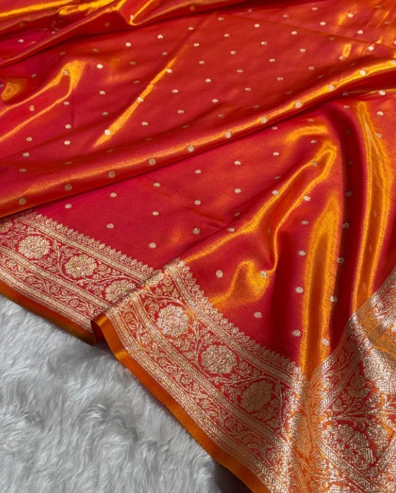 Orange Banarasi Mashru Silk Saree