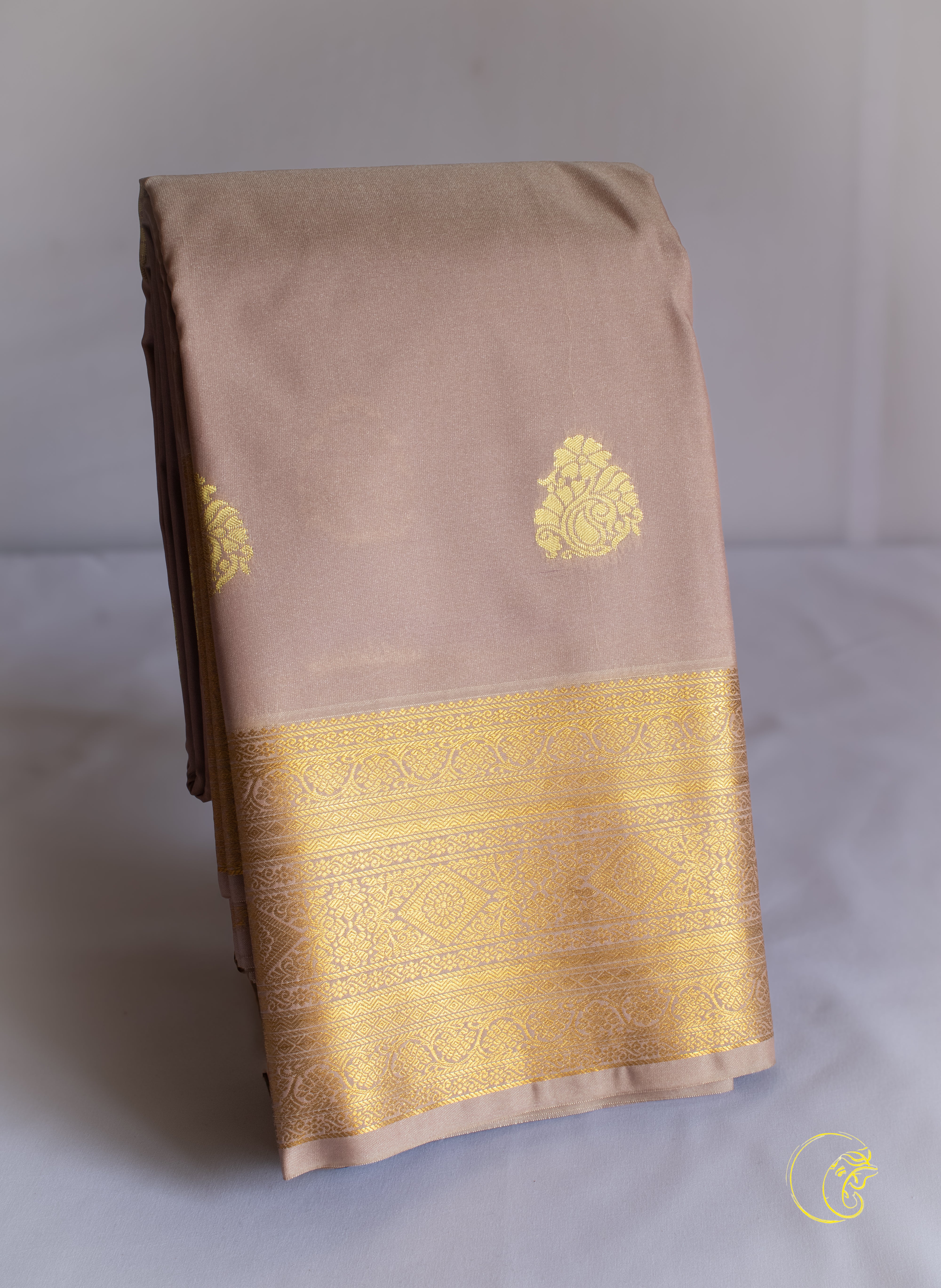 Golden Beige & Navy Blue SemiKanchi Saree