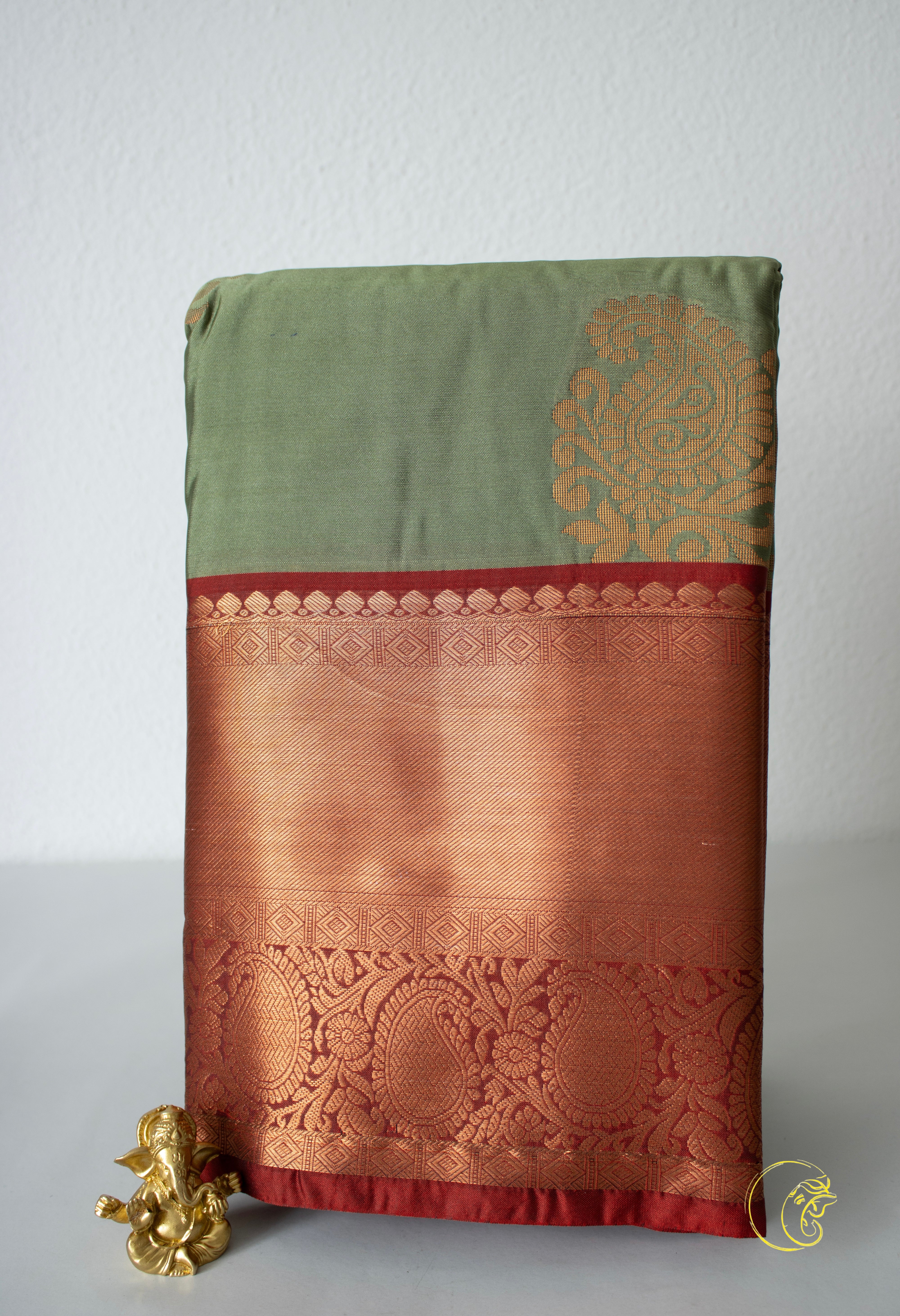 Sage & Maroon SemiKanchi Saree
