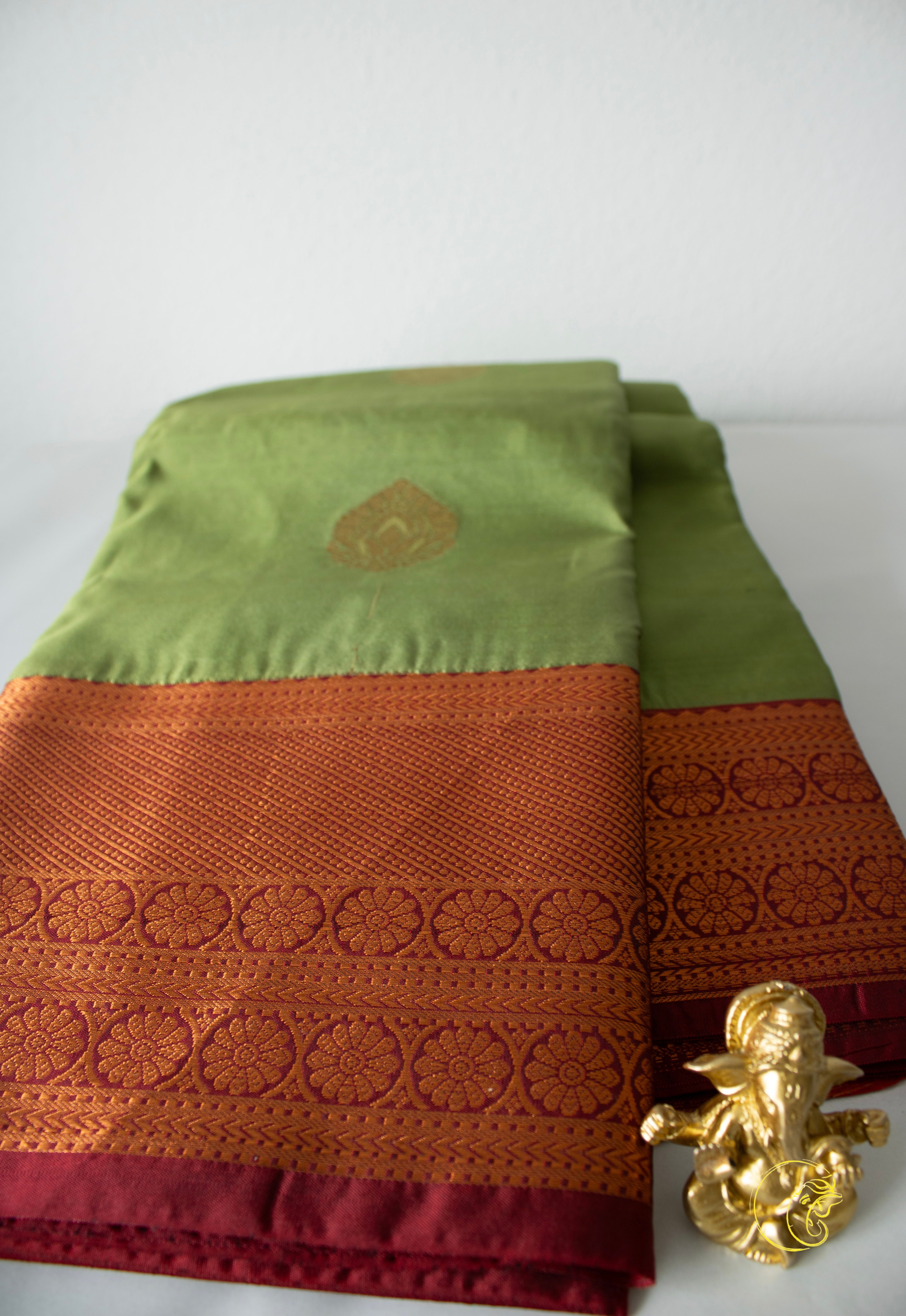 Minty & Maroon SemiKanchi Saree