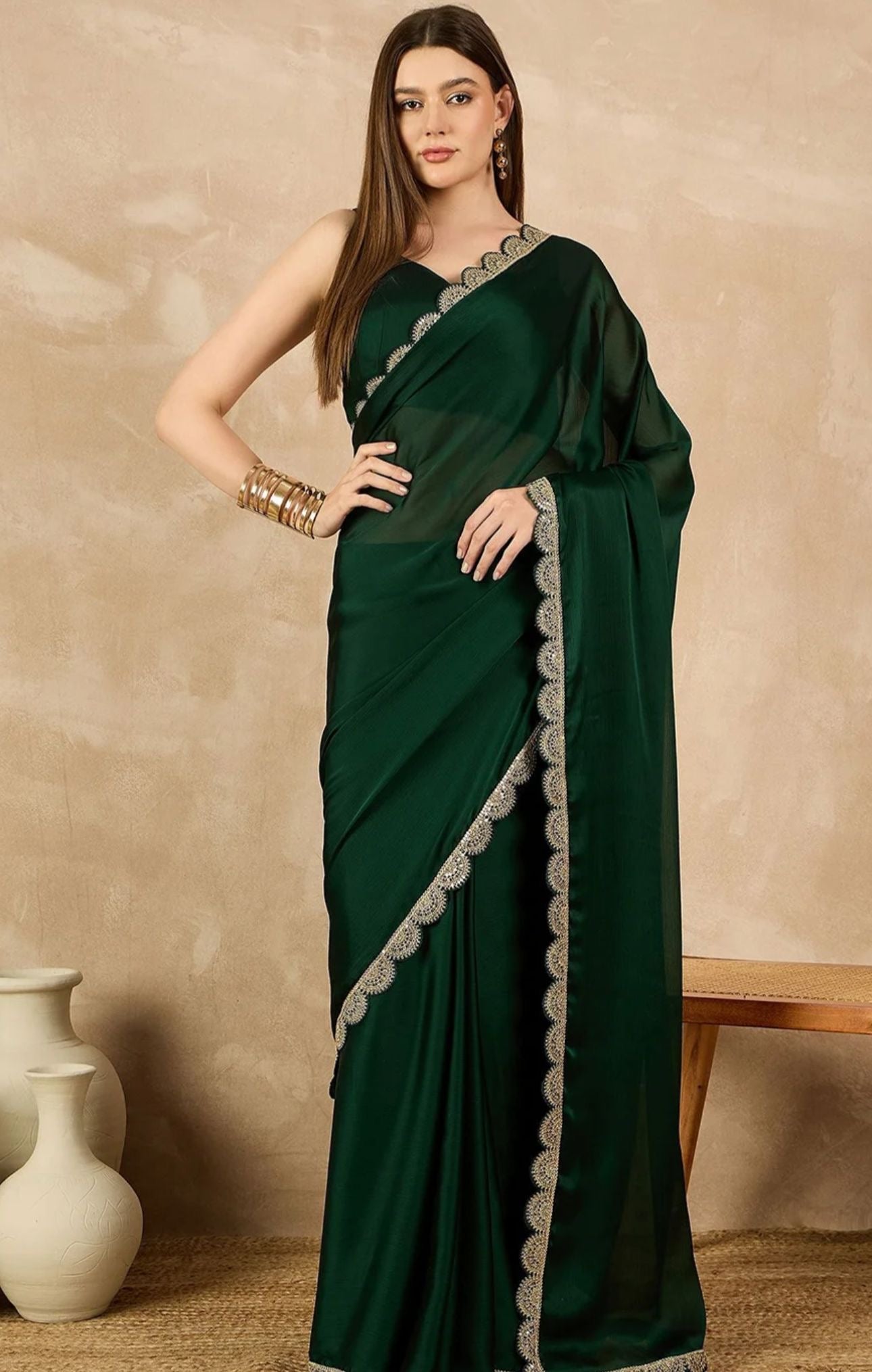 Dark Green Party Wear Saree (Art Silk)