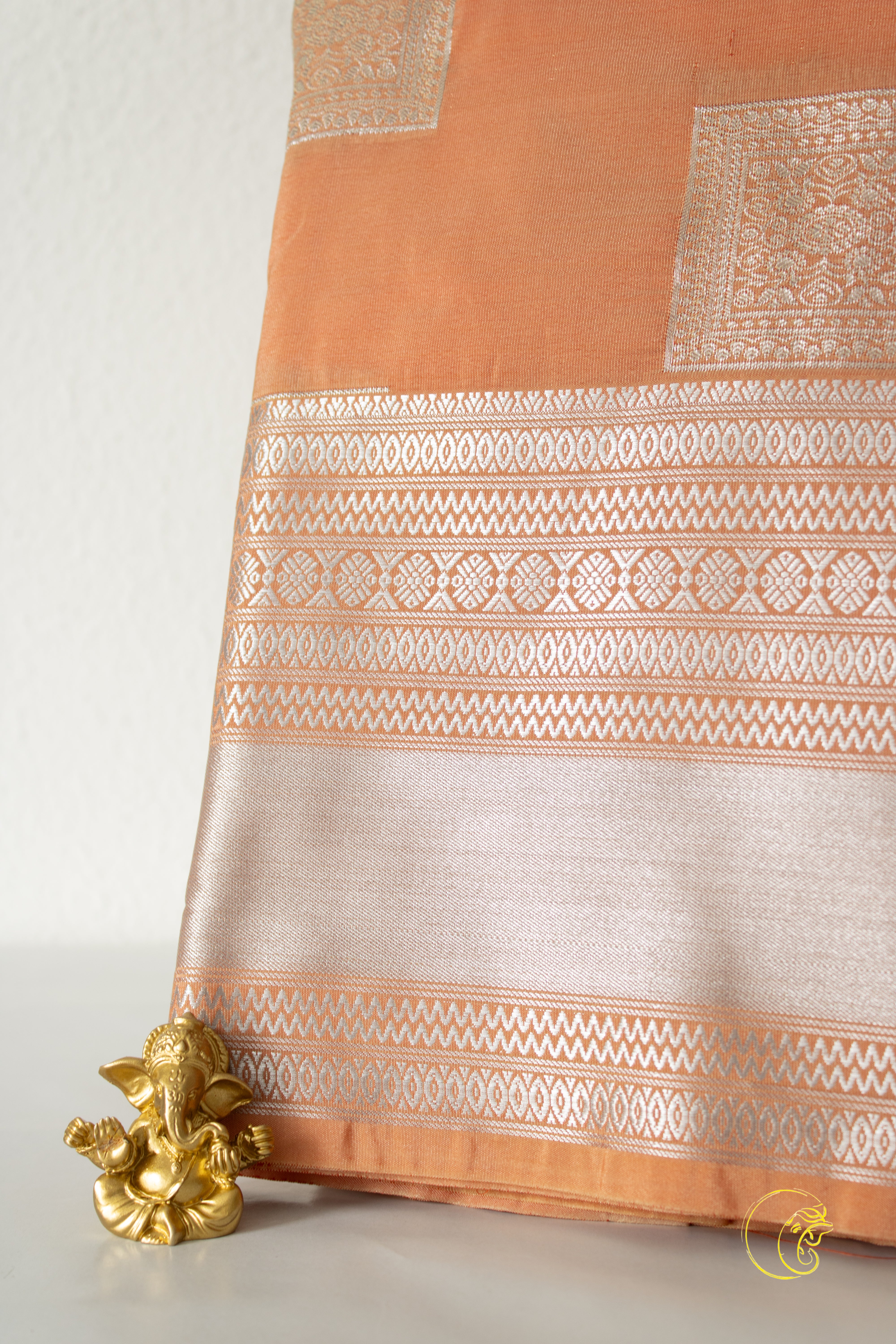 Peach & Silver SemiKanchi Saree