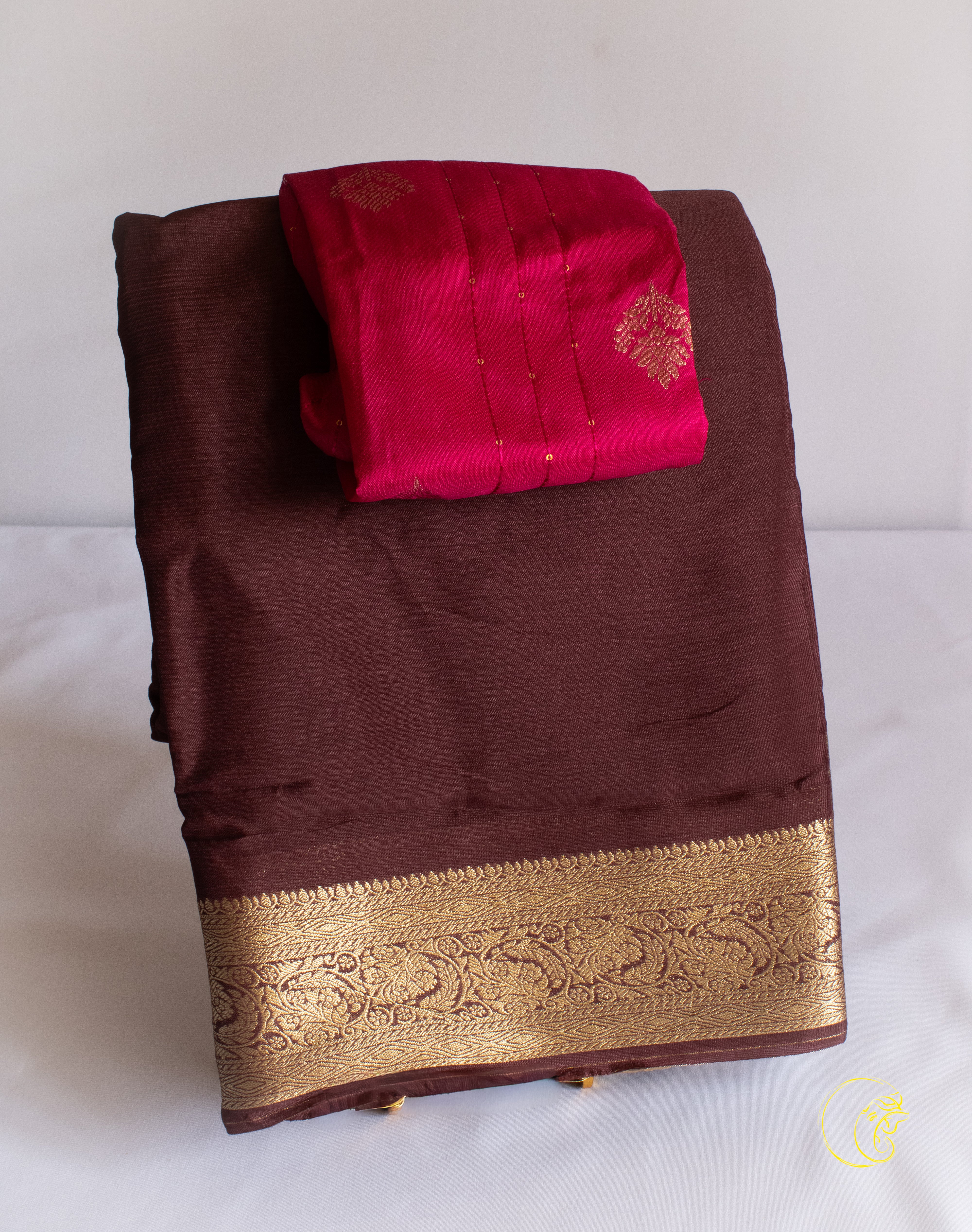 Brown & Pink SemiMysore Saree