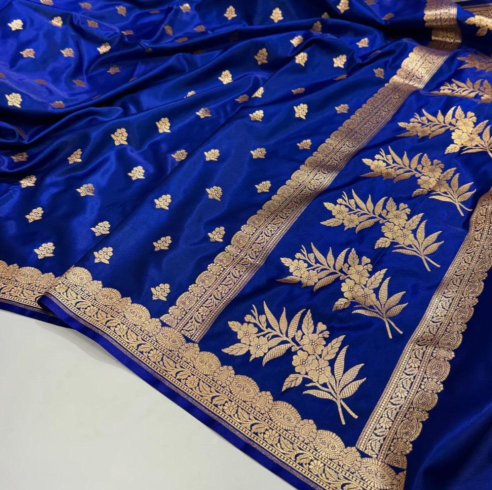 Royal Blue Banarasi Mashru Silk Saree