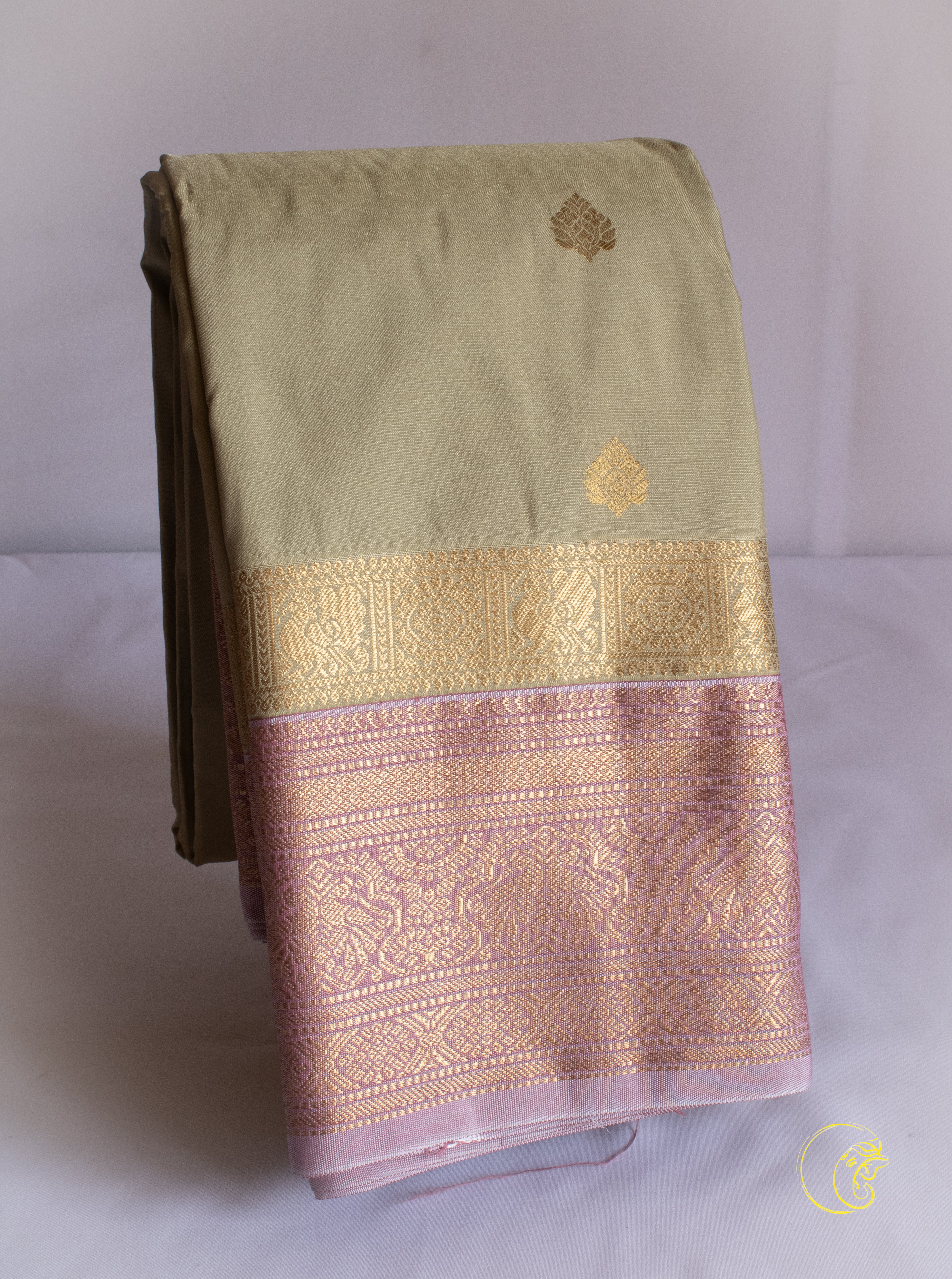 Rose & Light Green Pastel SemiKanchi Saree