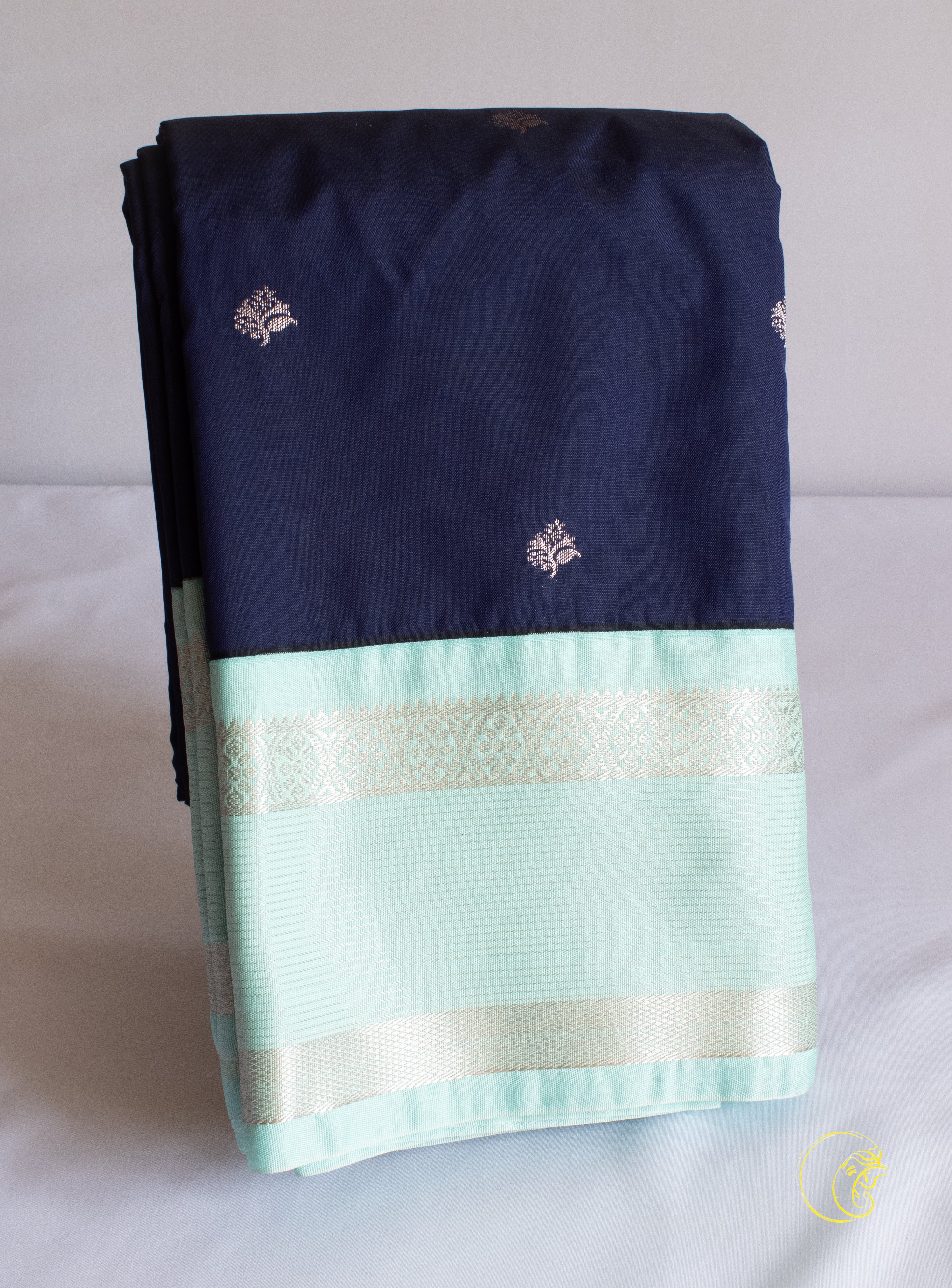 Dark Blue & Ice Blue SemiKanchi Saree