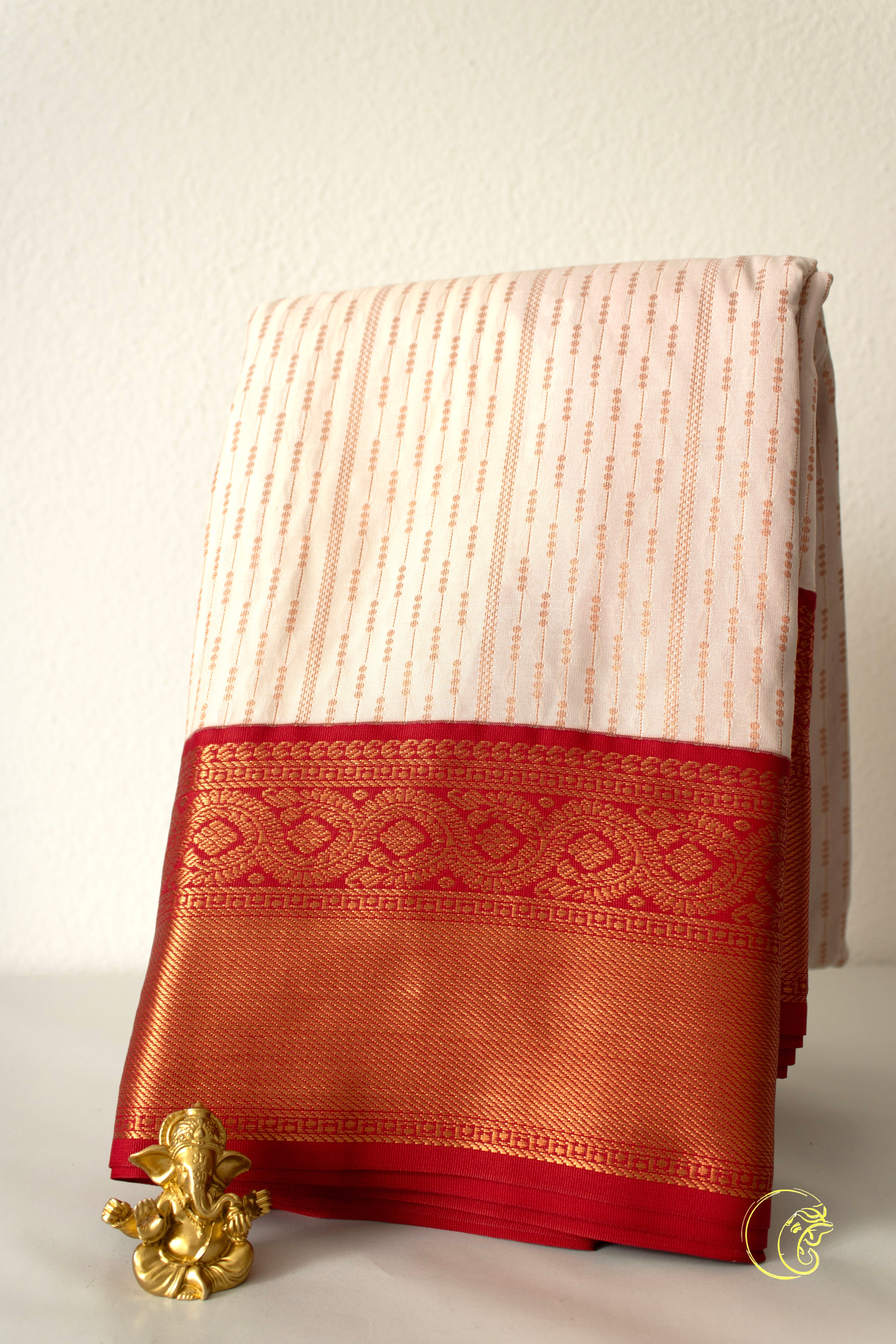 Off White & Red SemiKanchi Saree