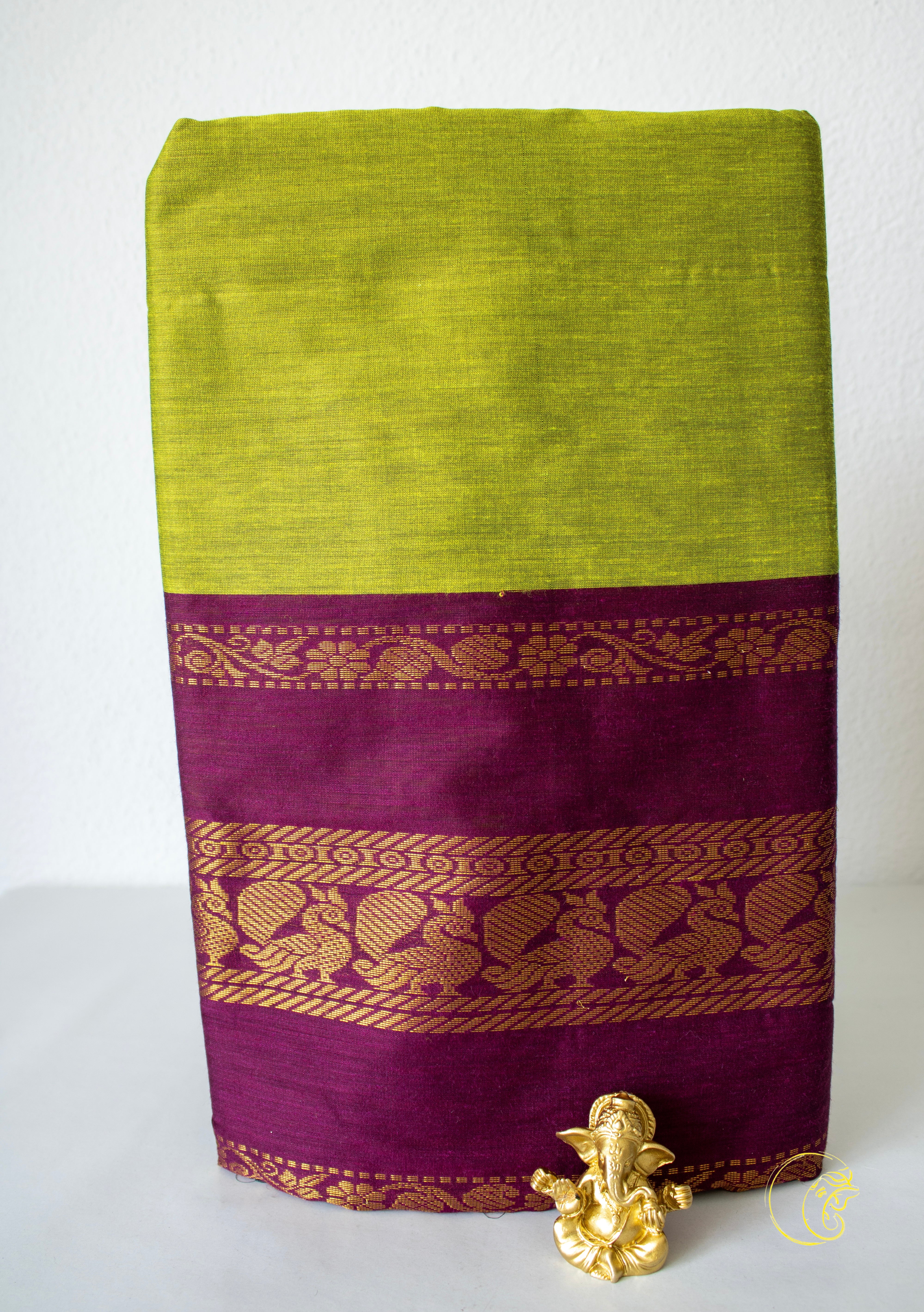 SpringGreen & Deep Purple SoftCotton Saree (Kalyani)