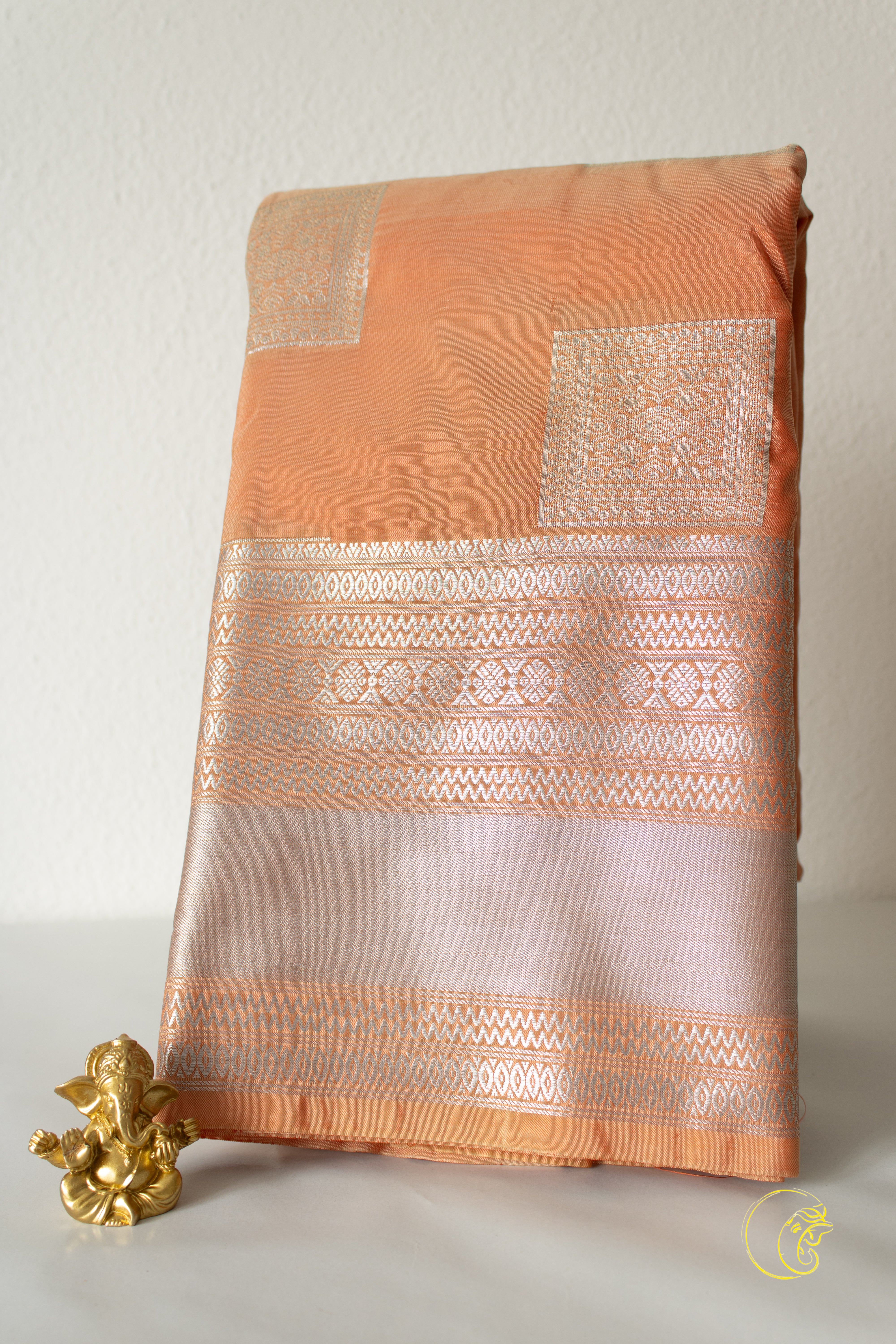 Peach & Silver SoftSilk Saree