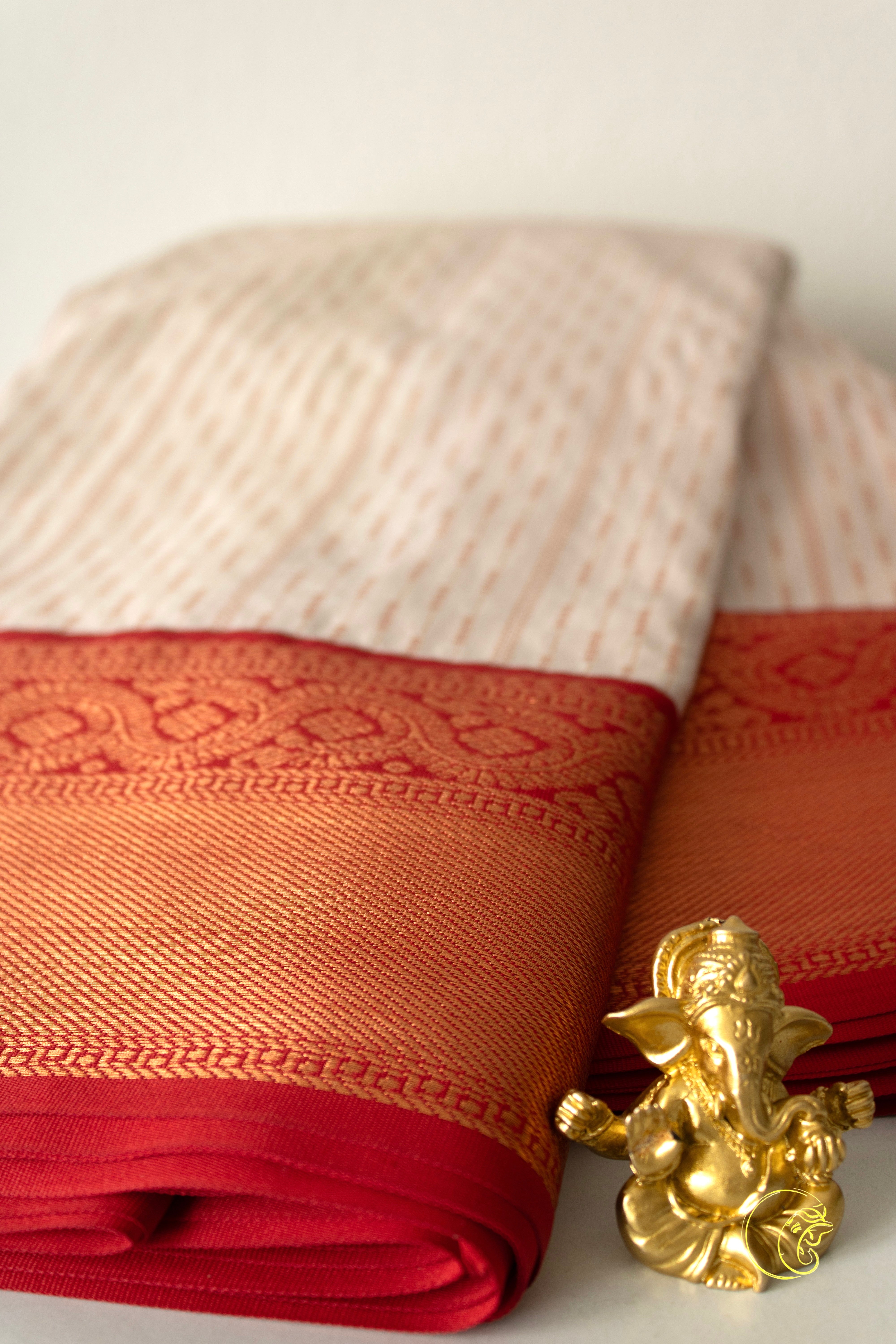 Off White & Red SoftSilk Saree