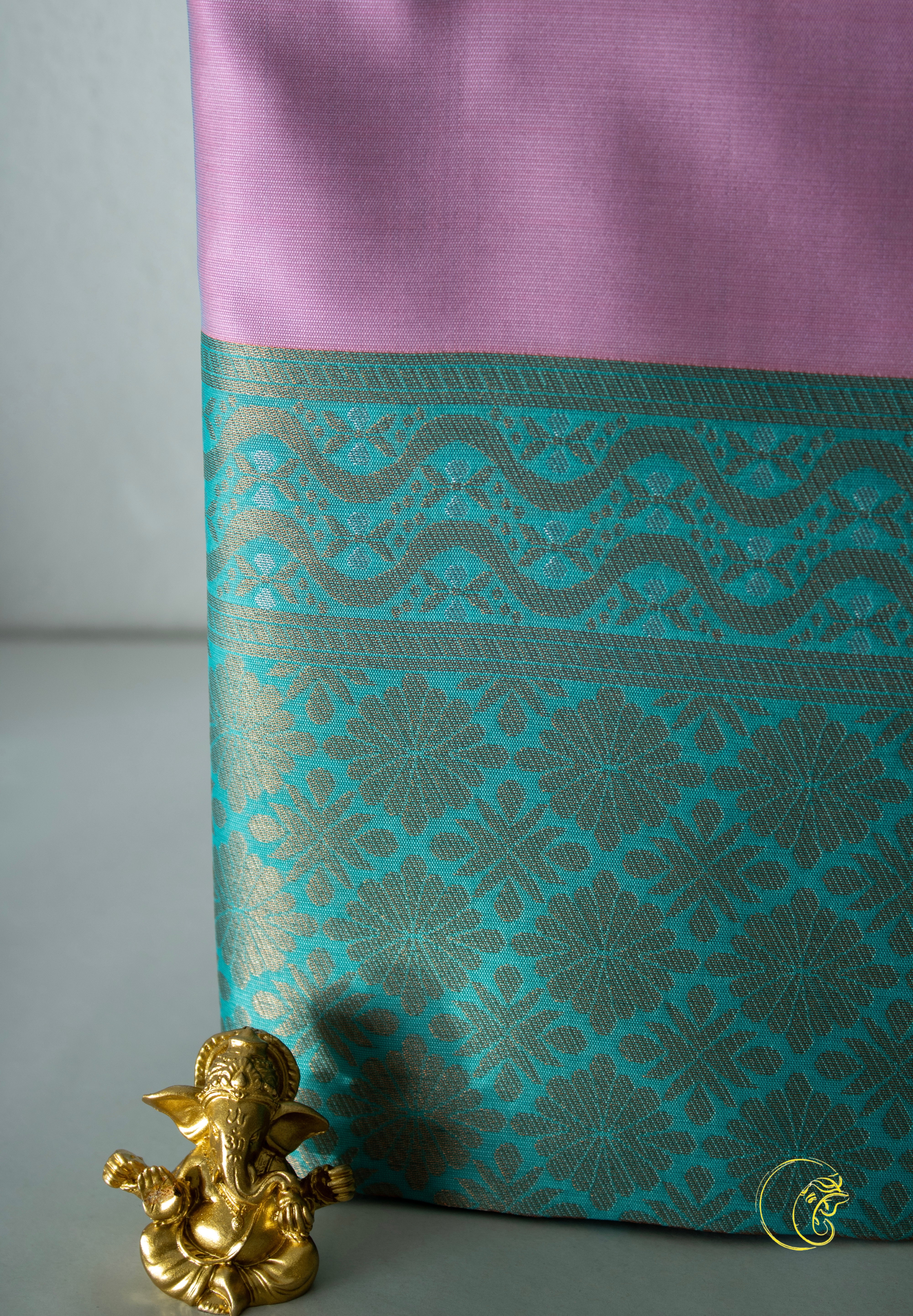 Blushy Rose & Turqouise Softsilk Saree