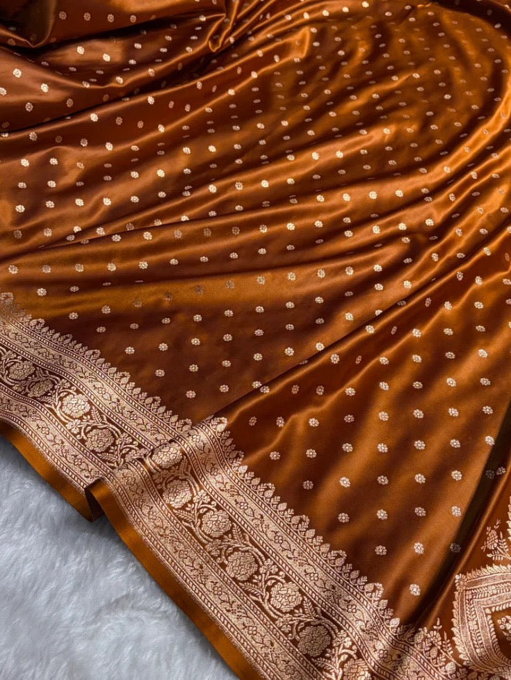 Burnt Orange Banarasi Mashru Silk Saree