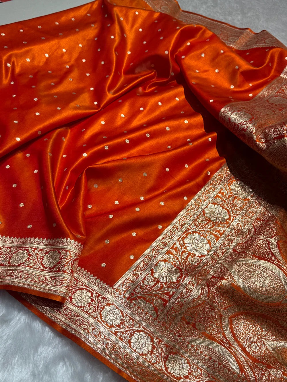 Blunt Orange Banarasi Mashru Silk Saree