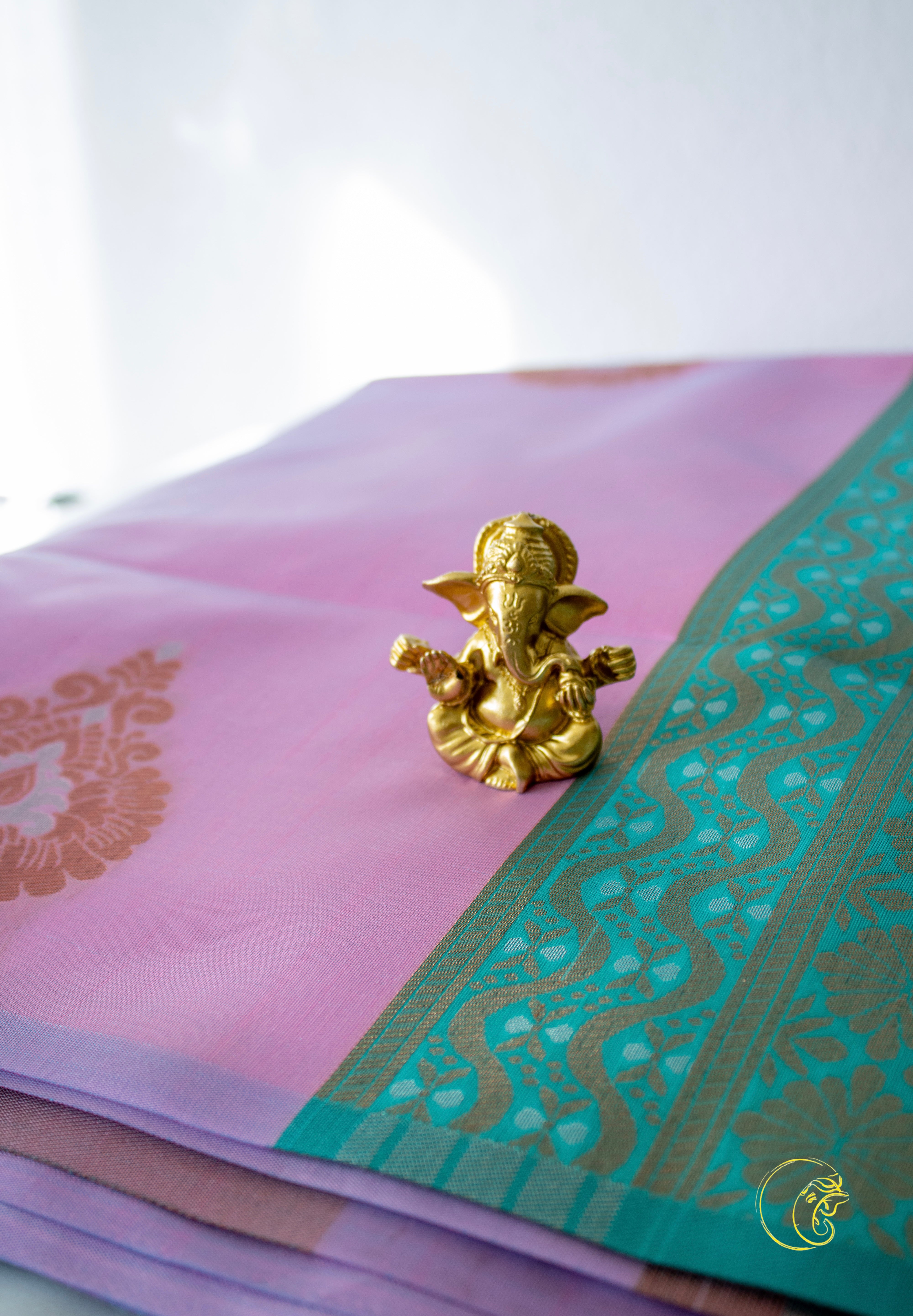 Blushy Rose & Turqouise Softsilk Saree