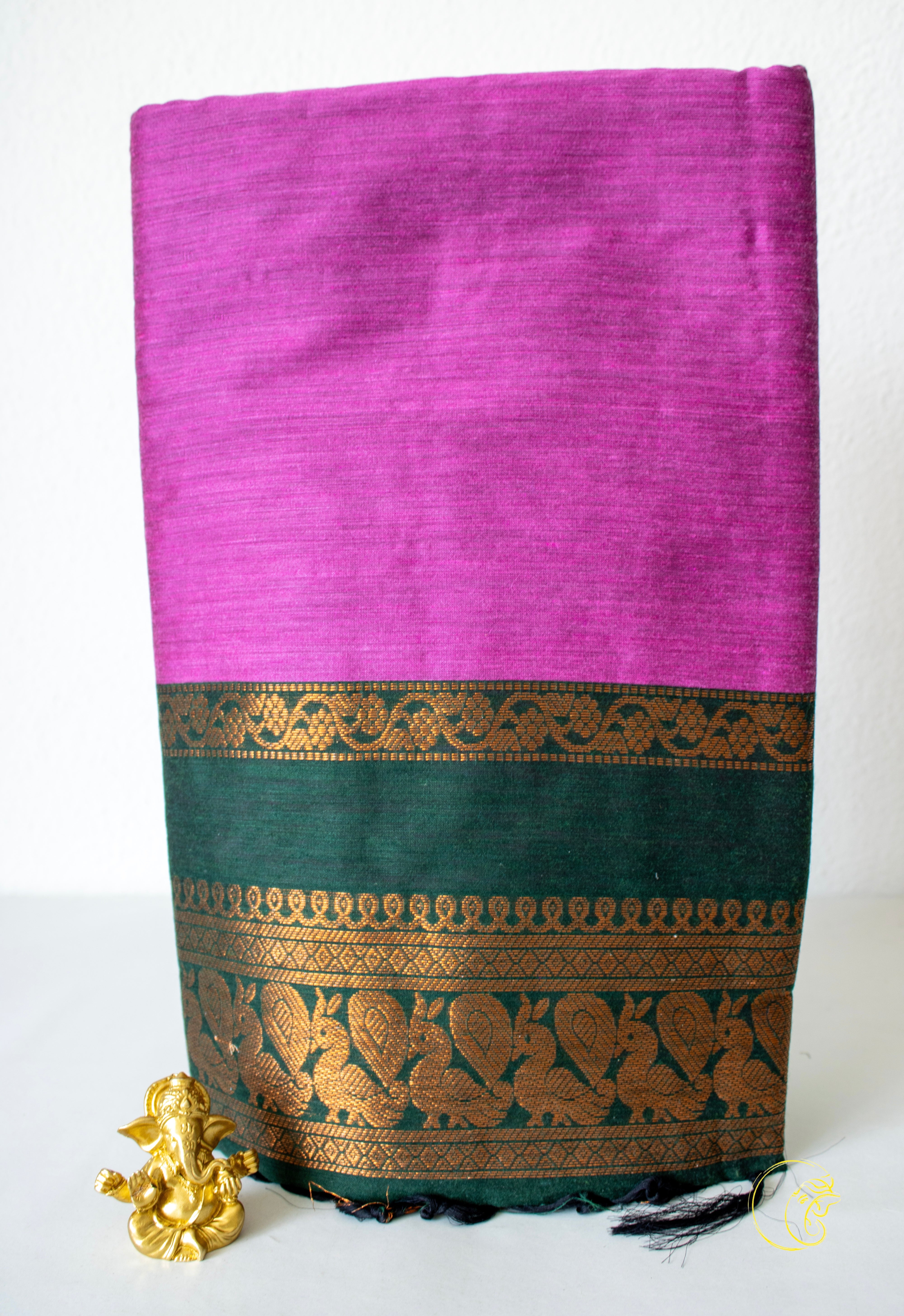 Fuchsia & Darkgreen SoftCotton Saree (Kalyani)