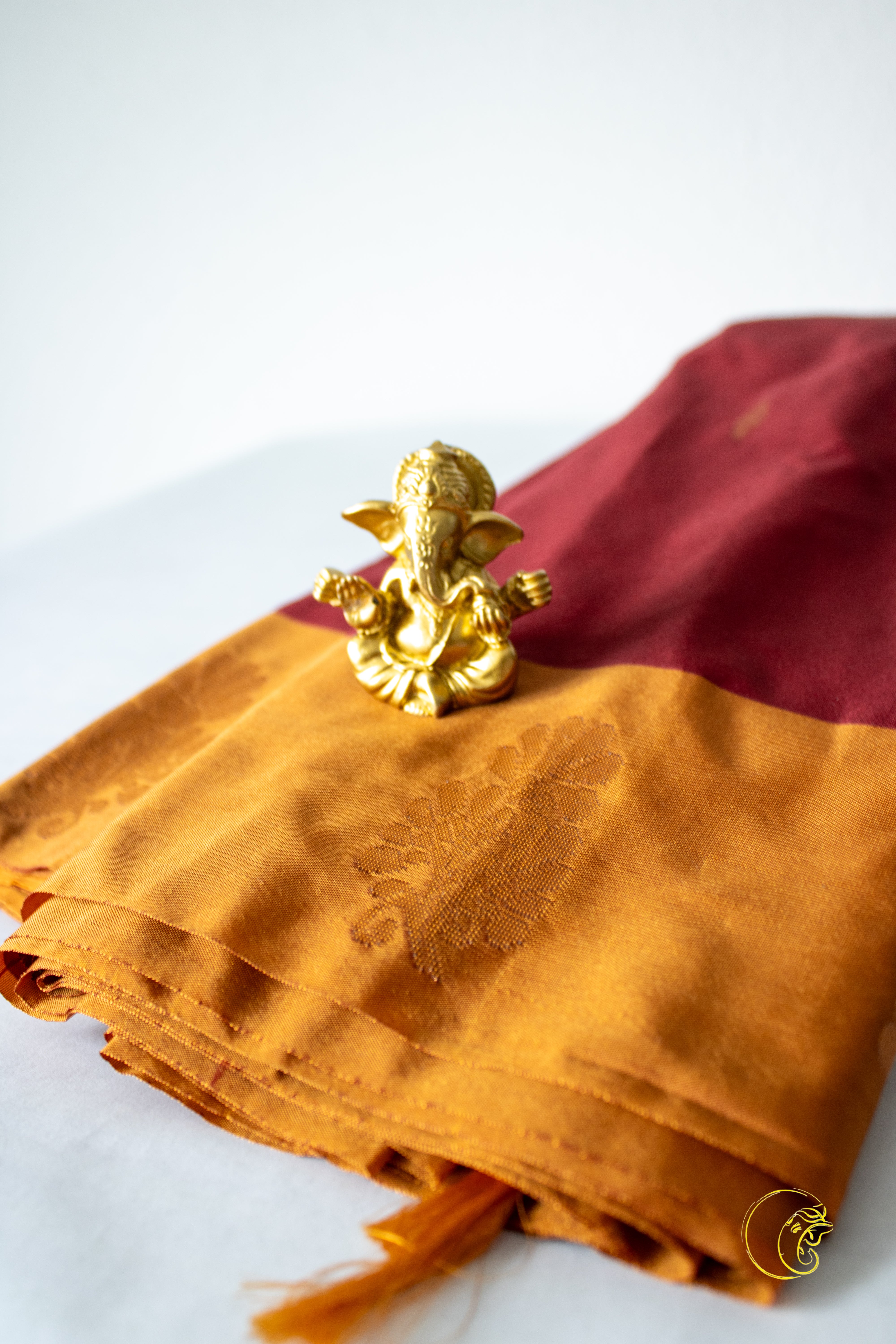 Maroon & Orange Cotton Saree