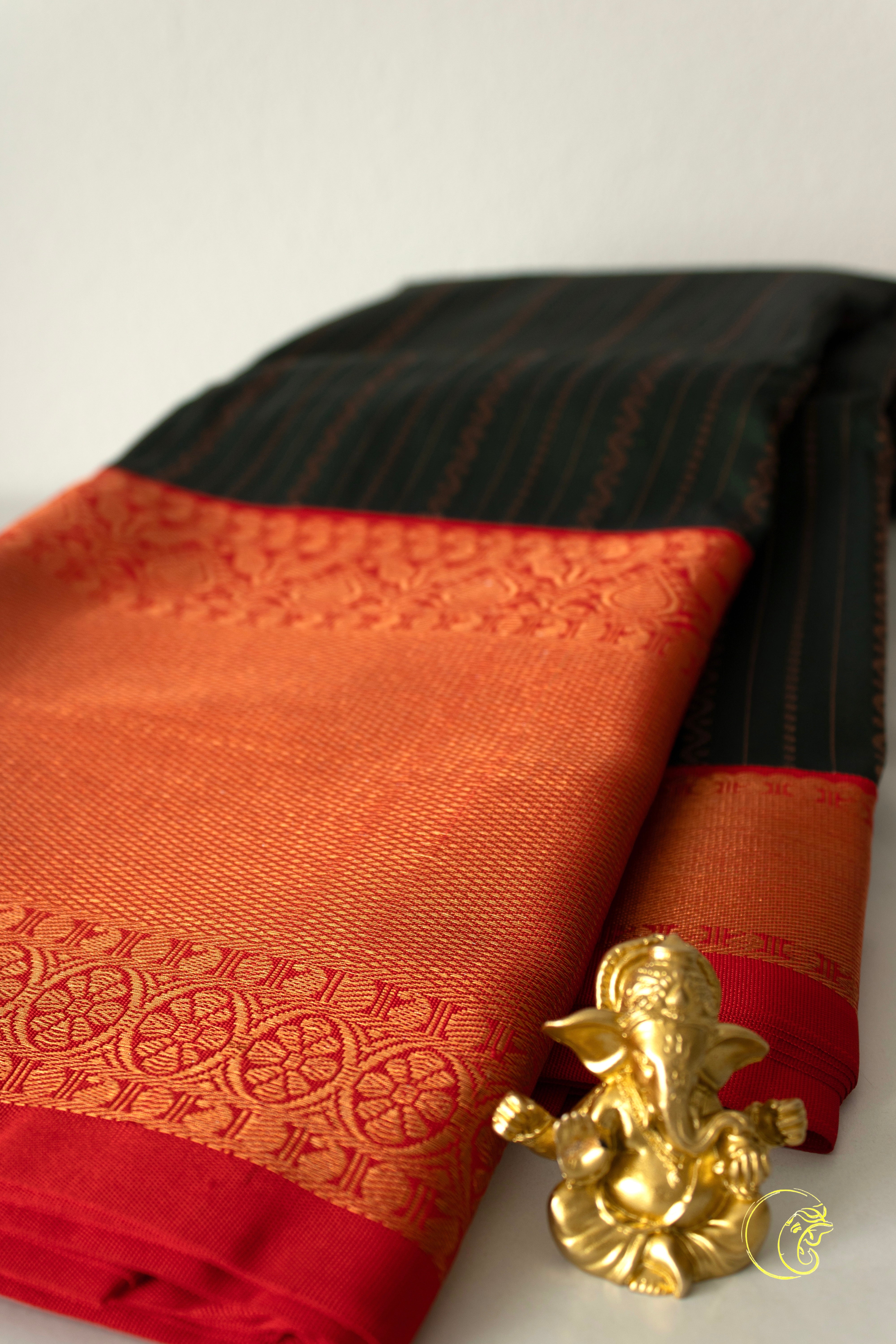 Dark Green & Coral Red SoftSilk Saree