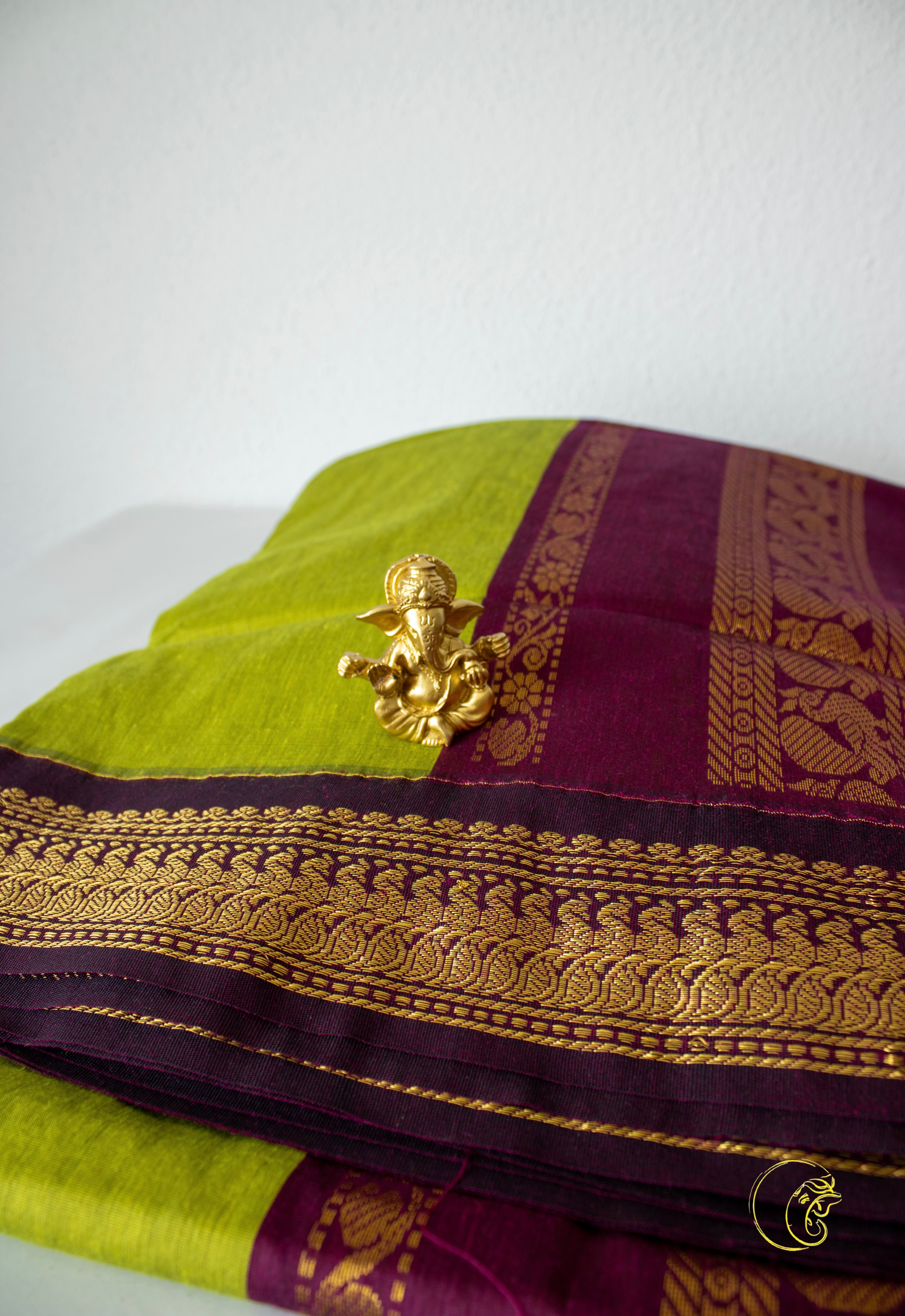 SpringGreen & Deep Purple SoftCotton Saree (Kalyani)