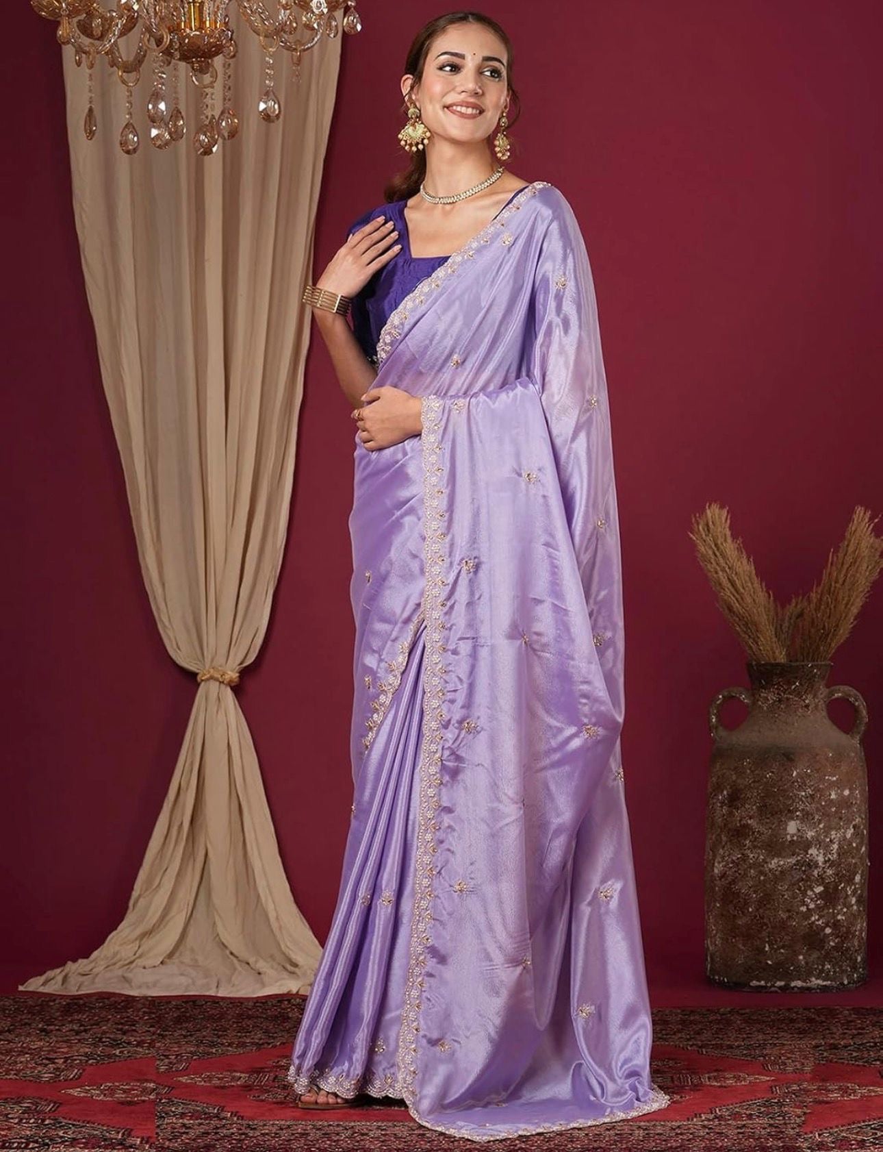 Lavender Chiffon Party Wear Saree