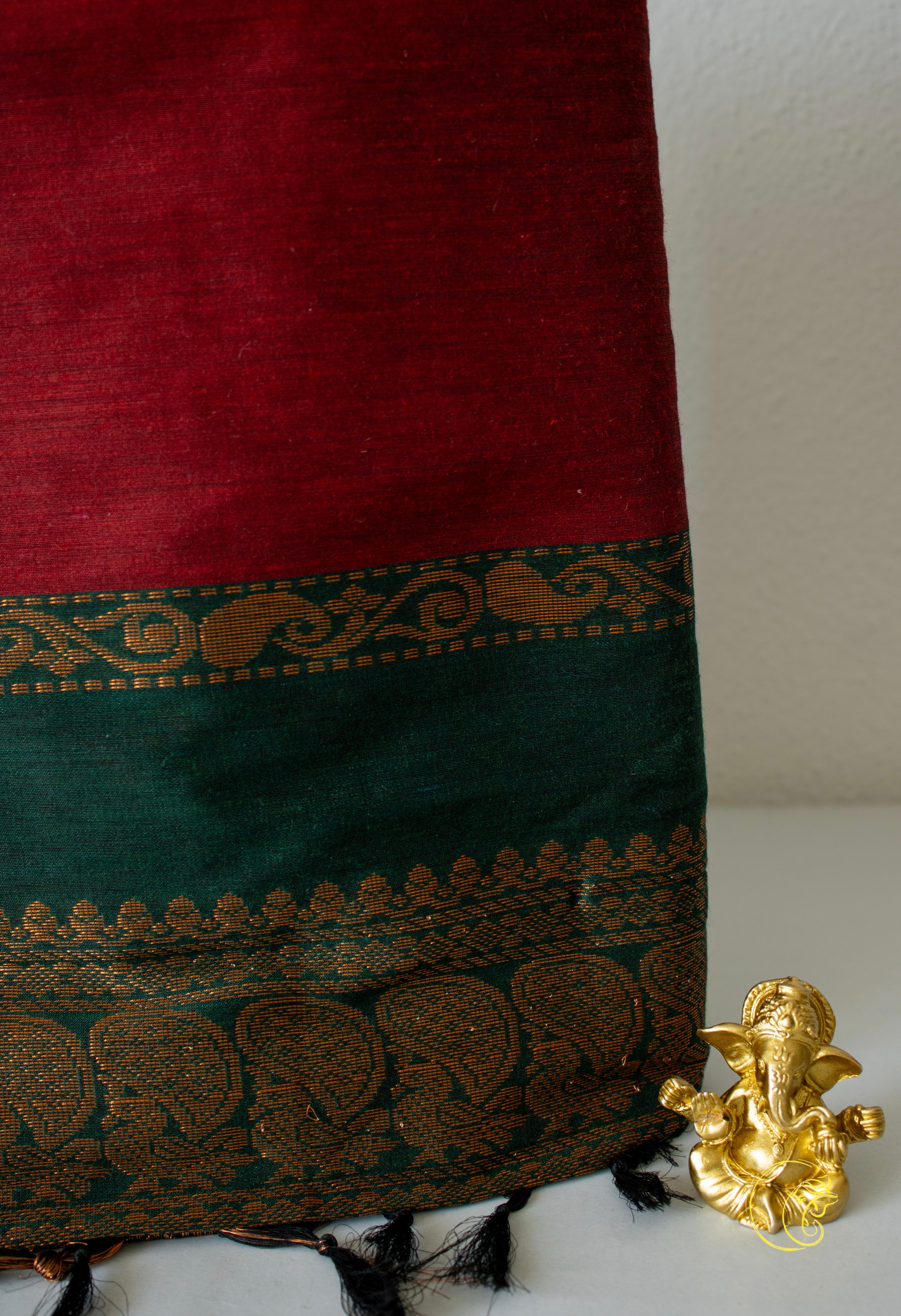 Maroon & DarkGreen SoftCotton Saree (Kalyani)