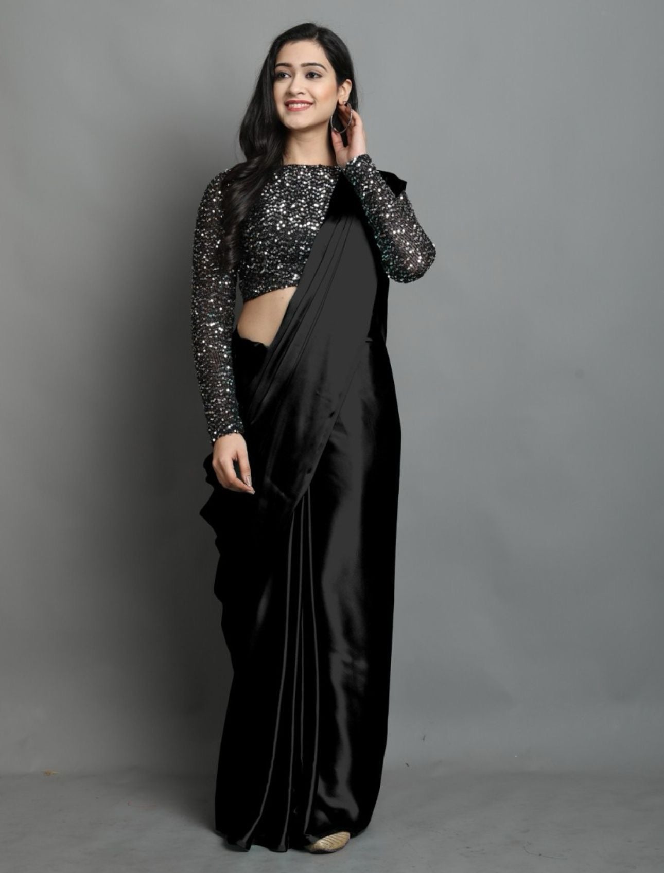 Black Satin Saree