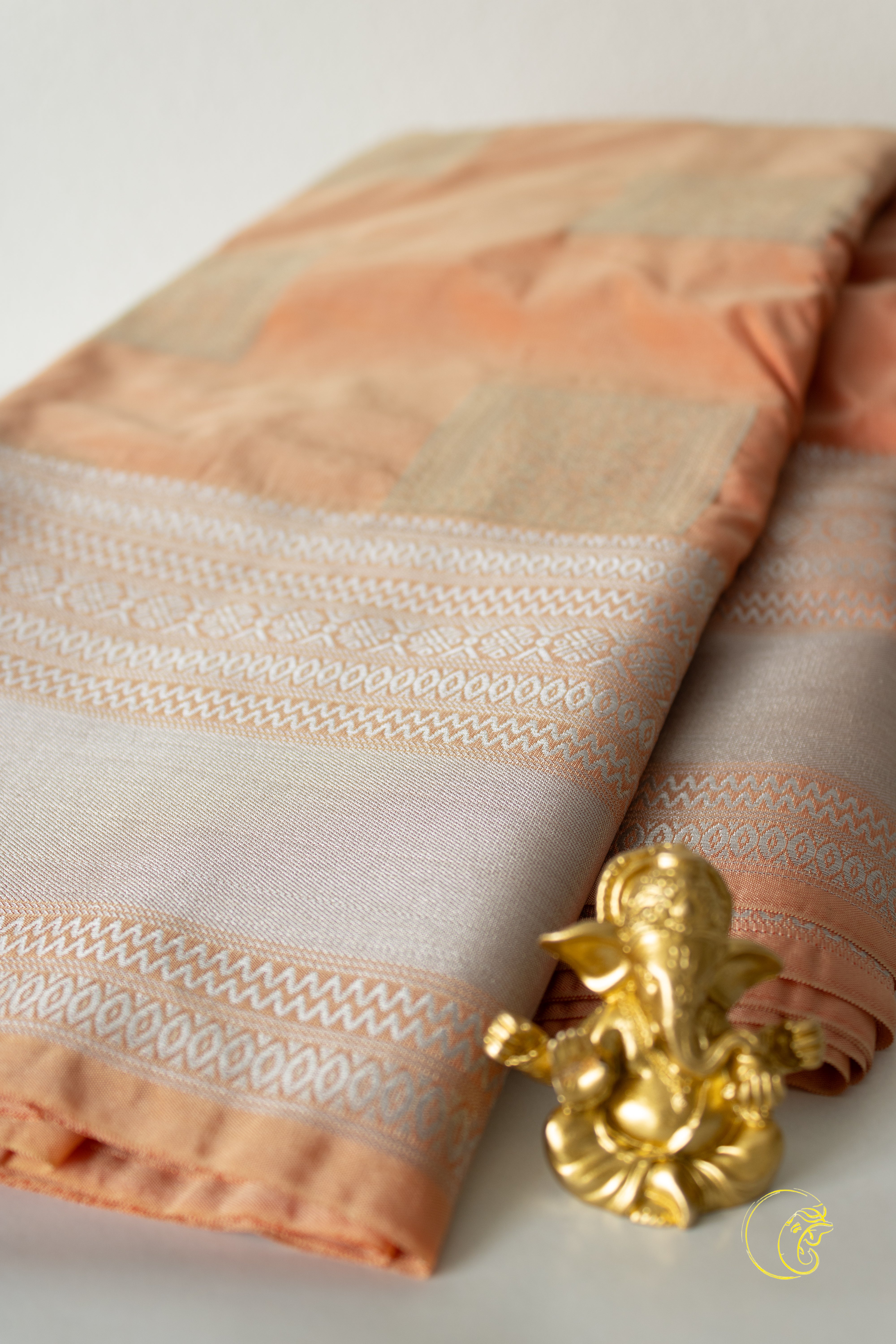 Peach & Silver SoftSilk Saree