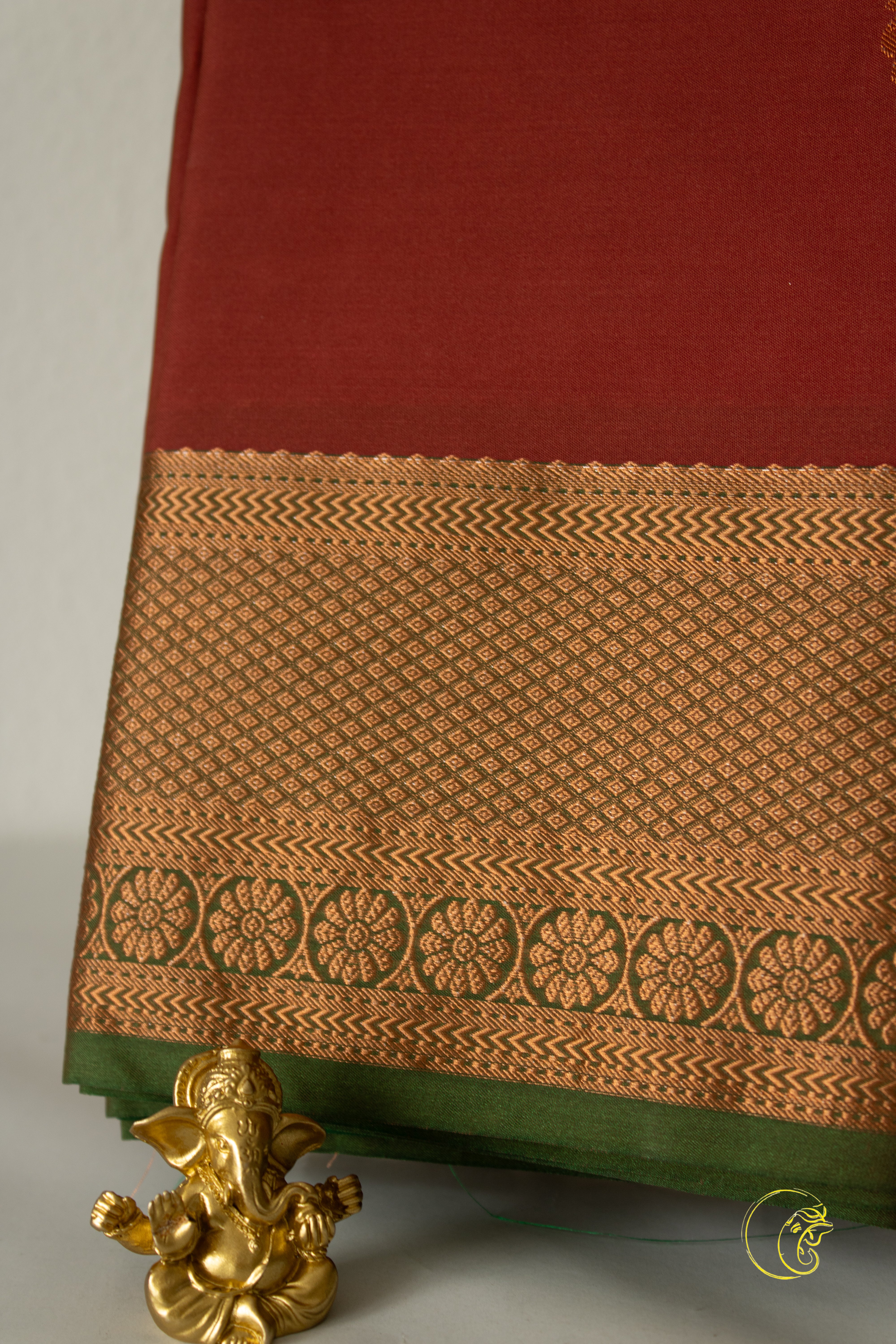 Burgundy Red & Green SoftSilk Saree