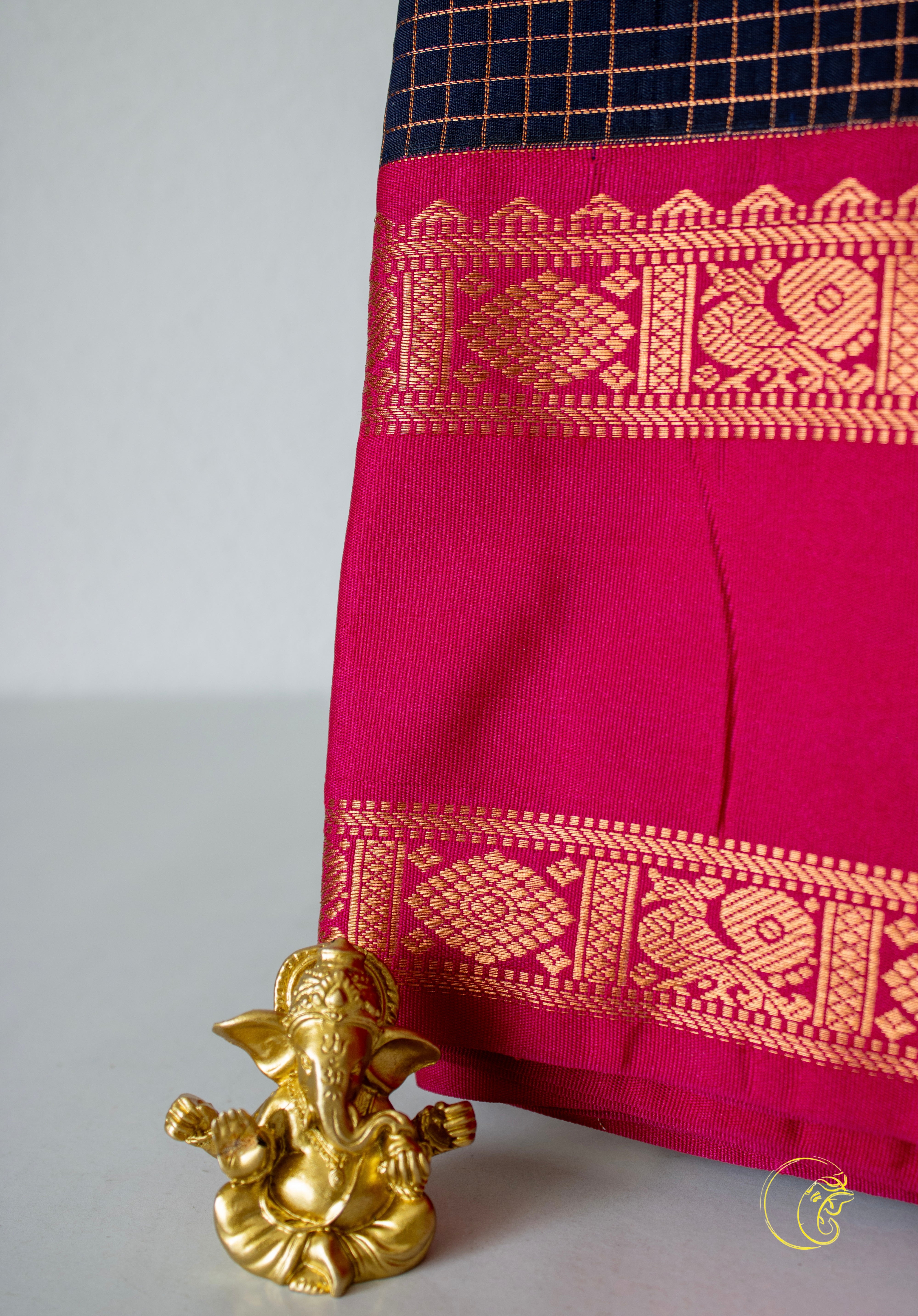 DarkBlue & Magenta SemiKanchi Saree (Kattam)