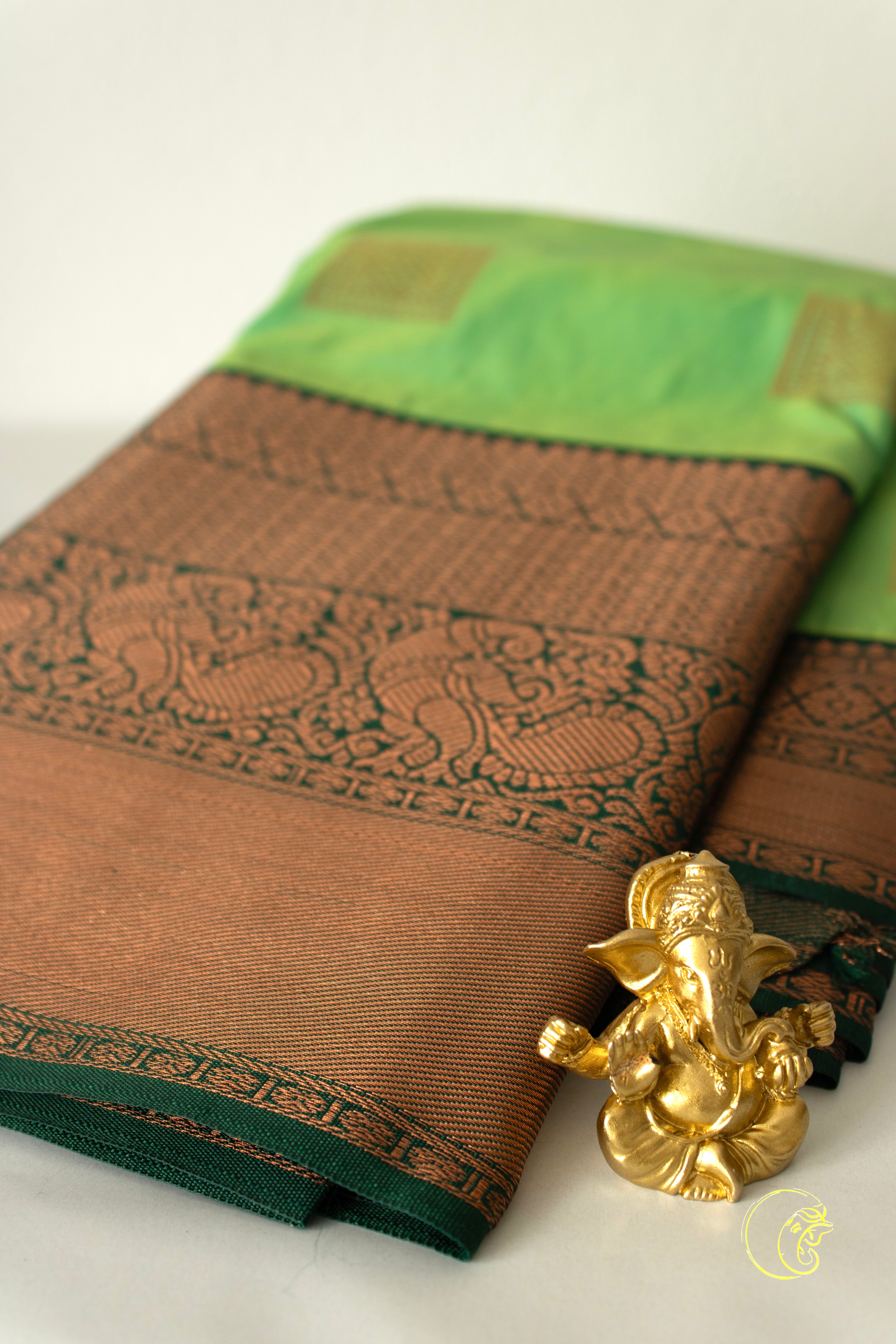 Pear Green & Dark Green SoftSilk Saree