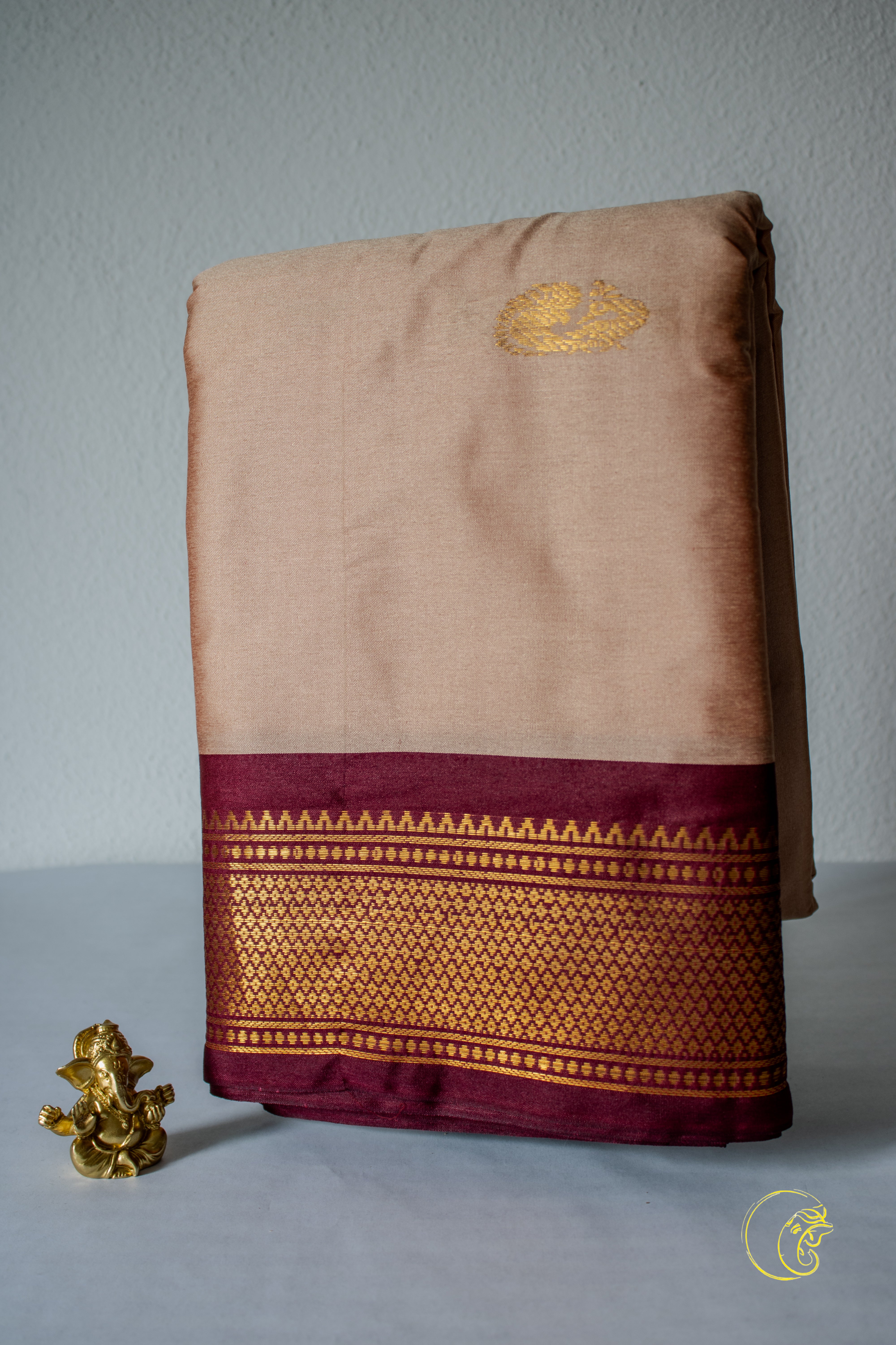 Beige & Darkred SoftCotton Saree