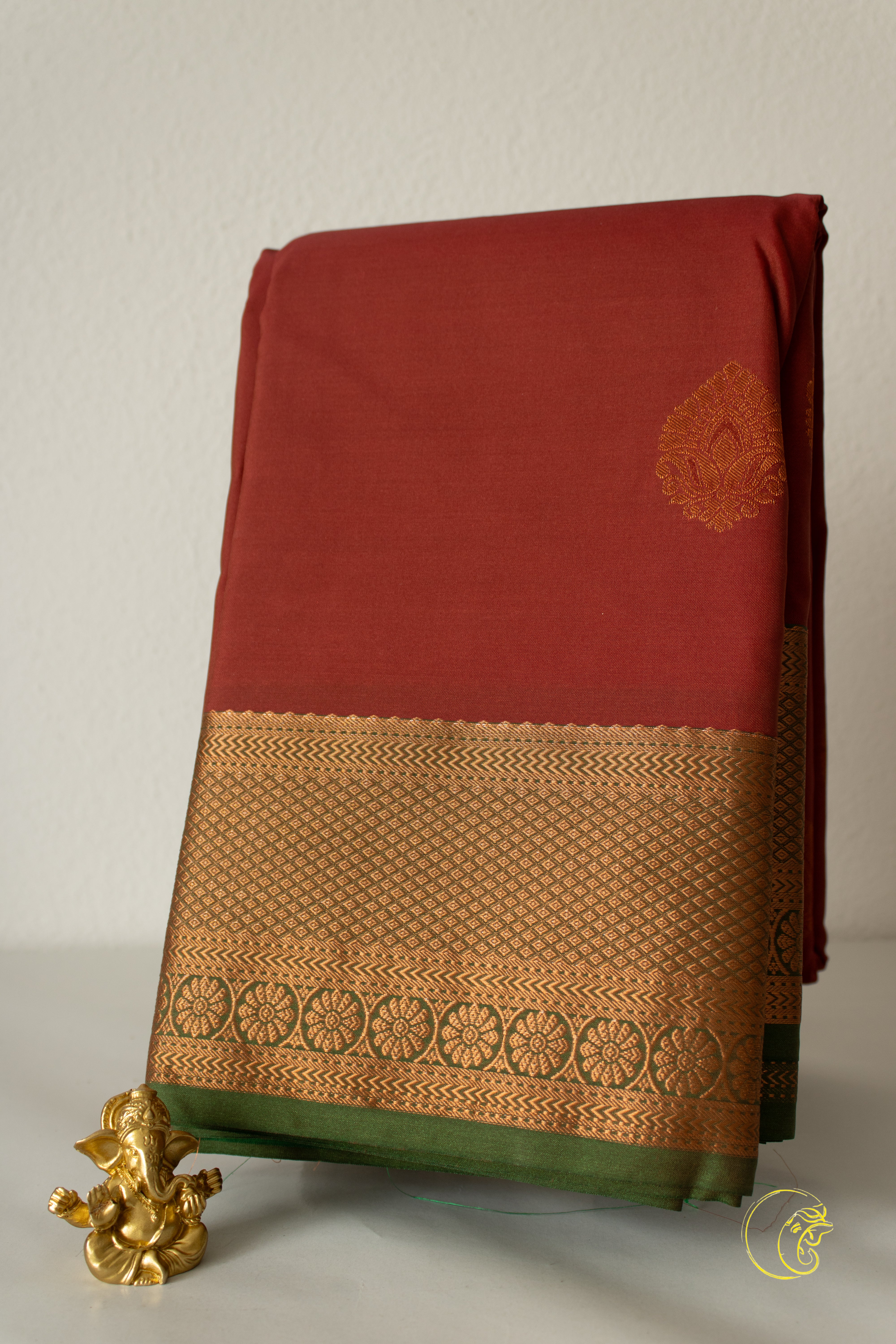 Burgundy Red & Green SoftSilk Saree