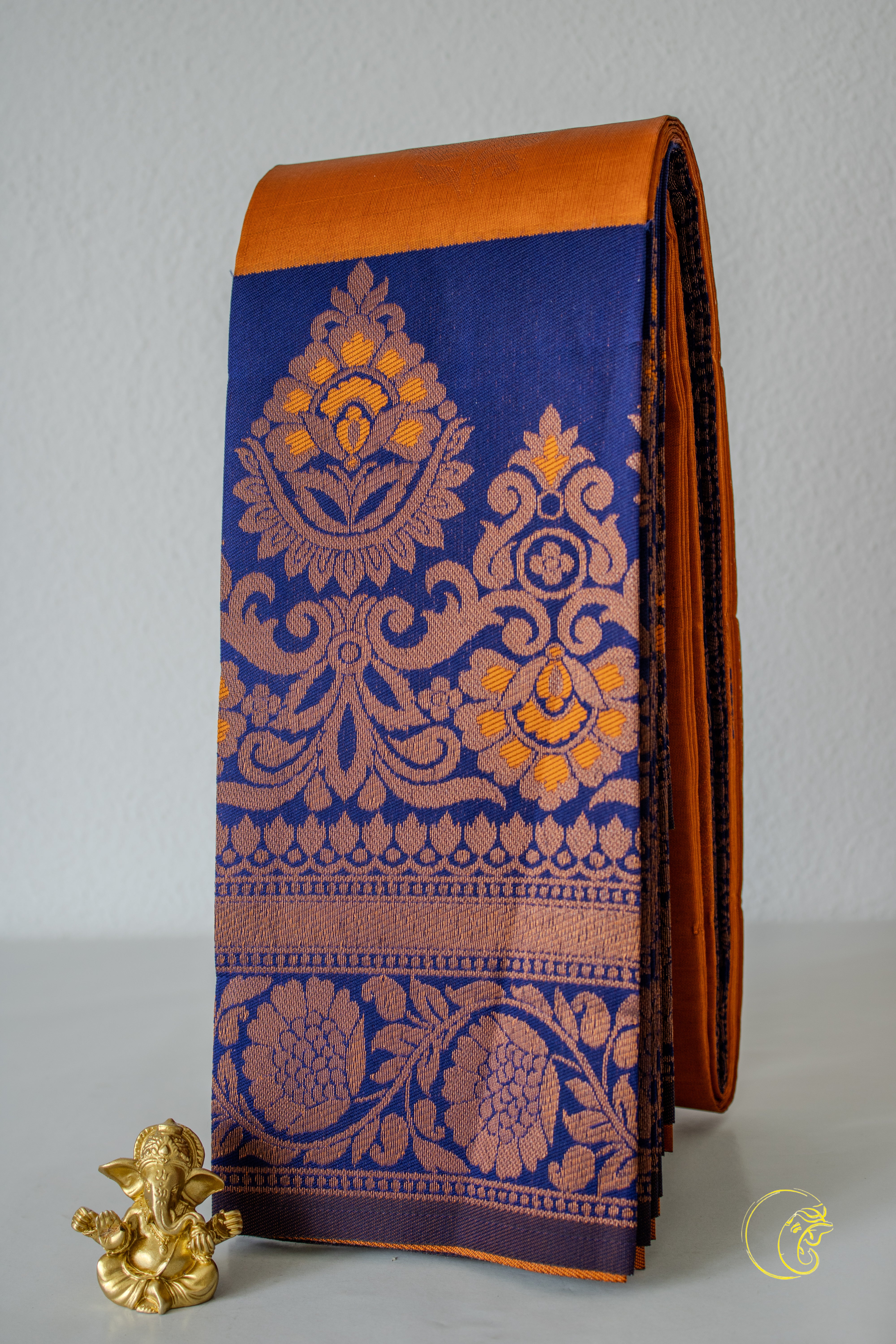 Orange & Blue Tissue Cotton Saree