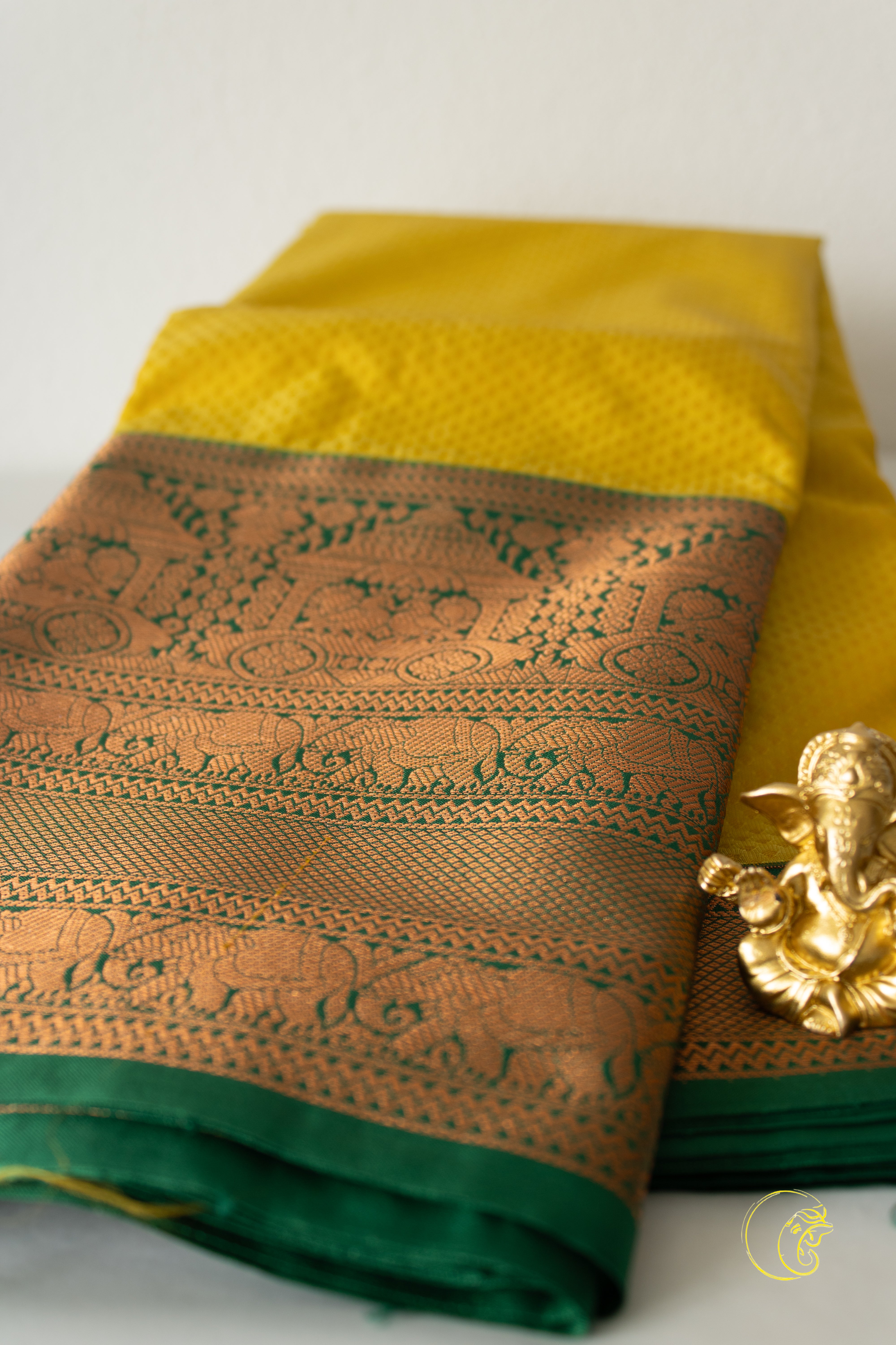 Yellow & Green SoftSilk Saree