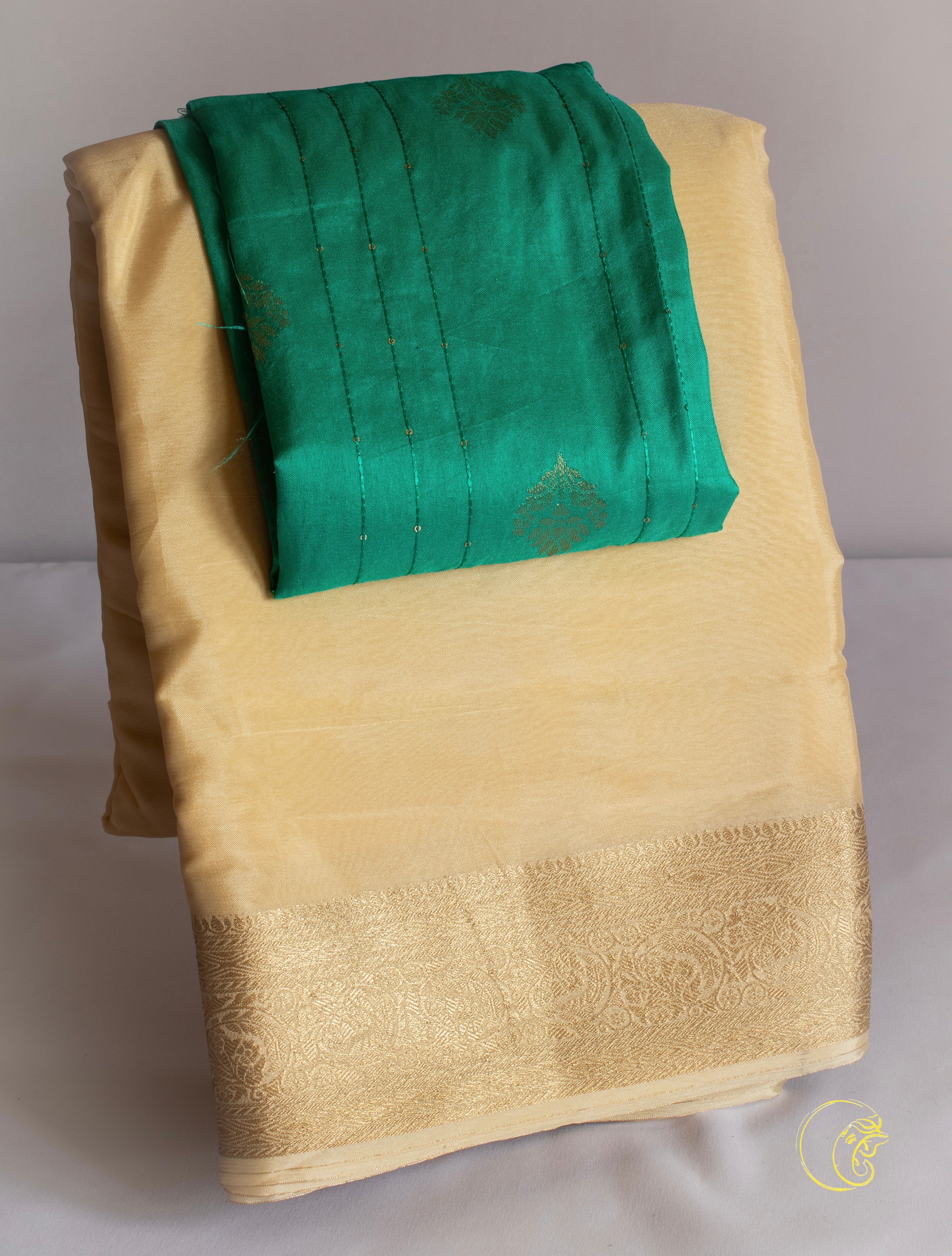Butter Yellow & Turquoise SemiMysore Silk Saree