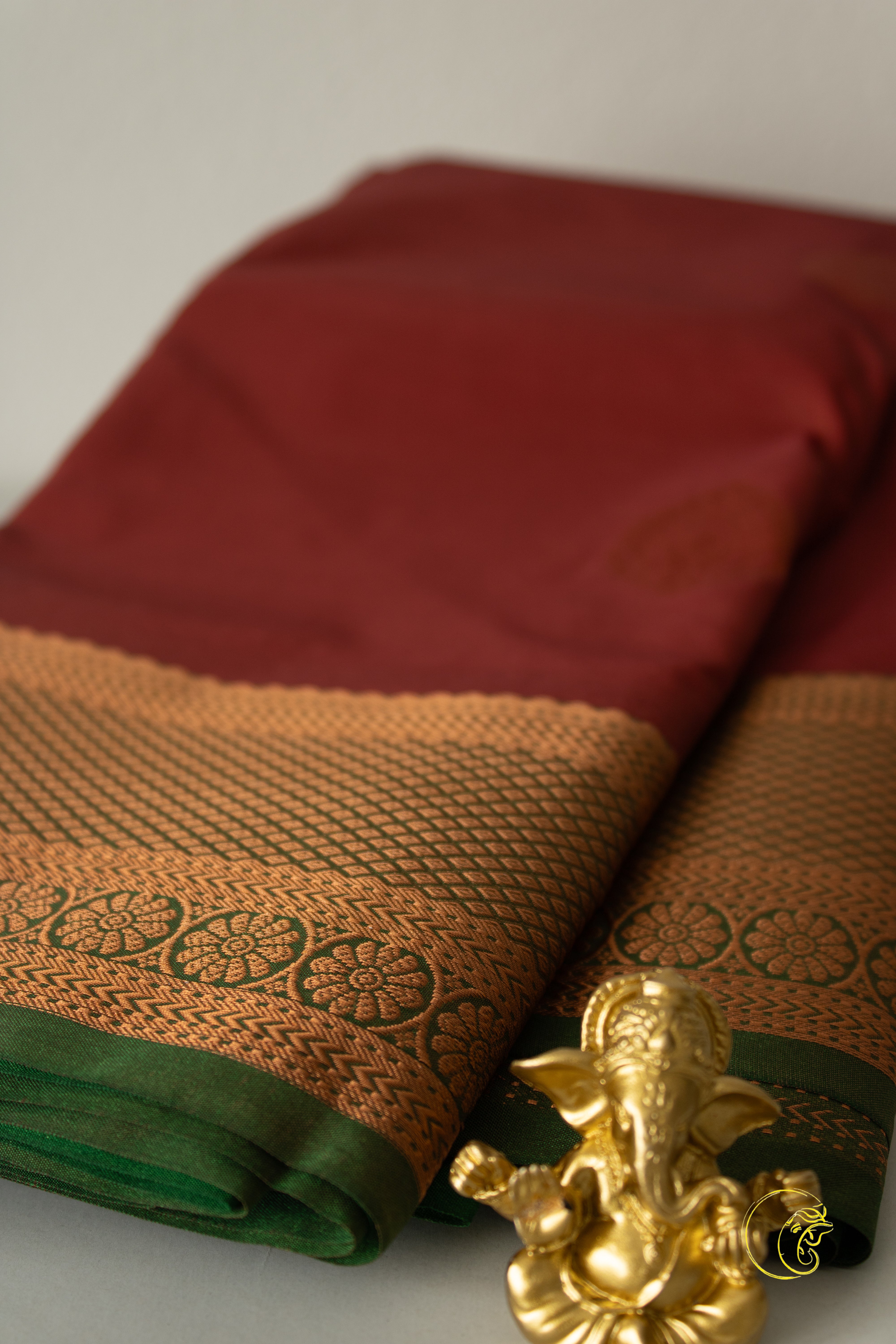 Burgundy Red & Green SoftSilk Saree