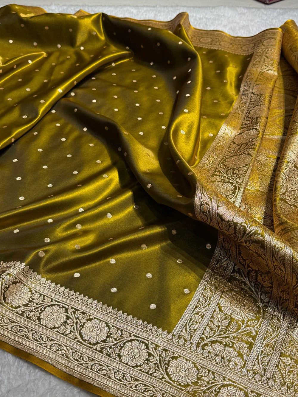 Mustard Banarasi Mashru Silk Saree