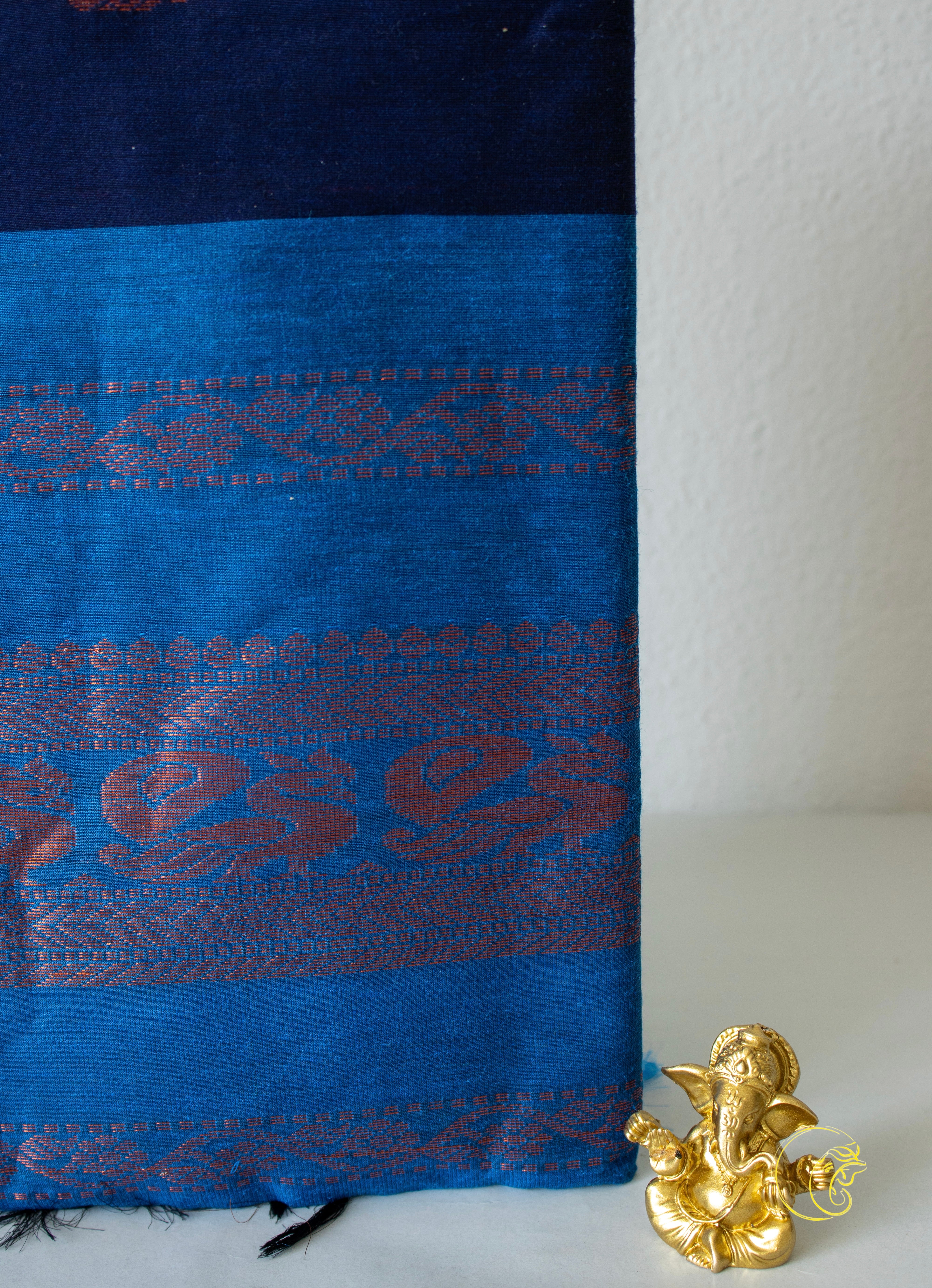 Navy & SkyBlue SoftCotton Saree (Kalyani)