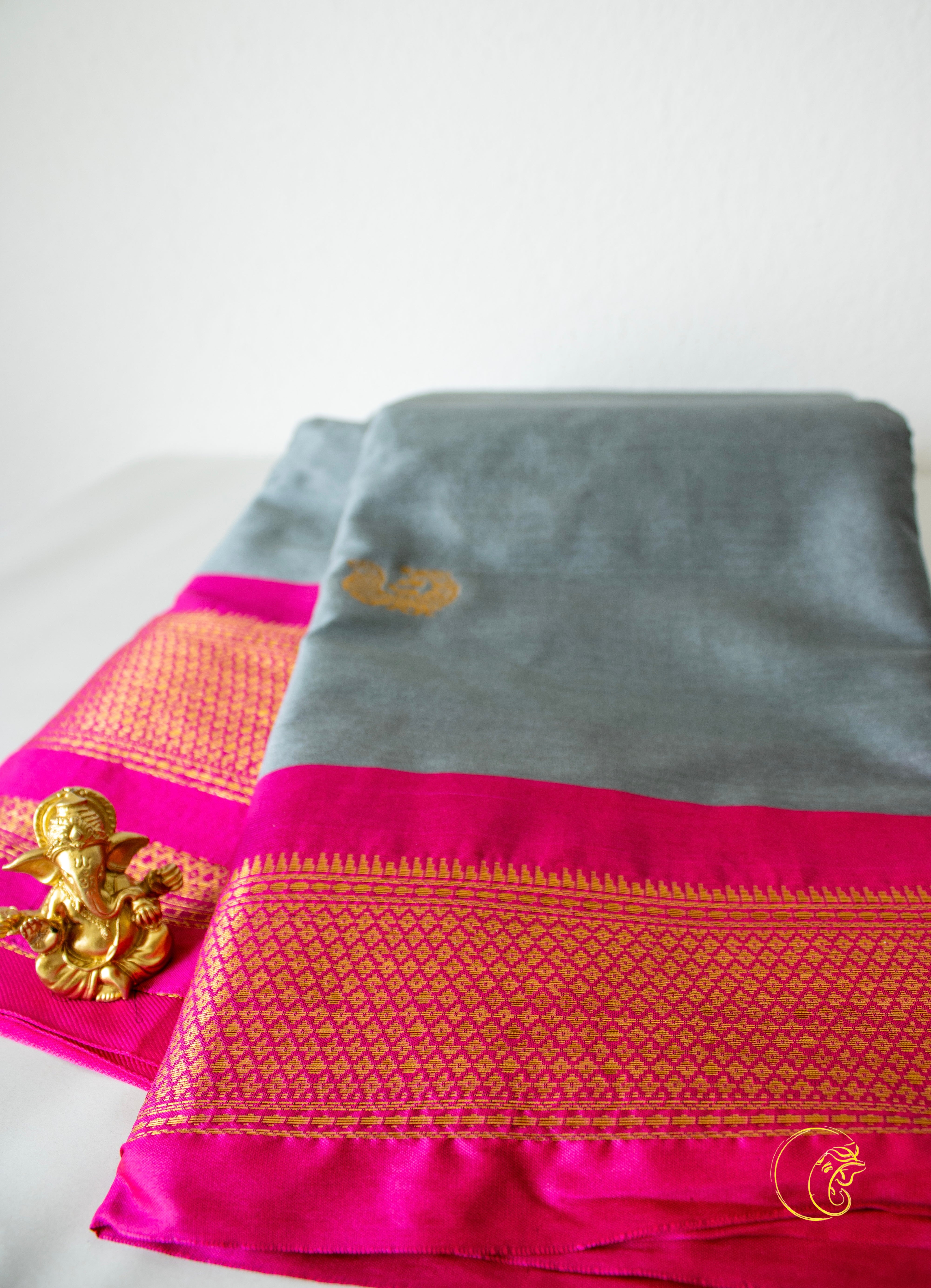 Grey & Pink SoftCotton Saree