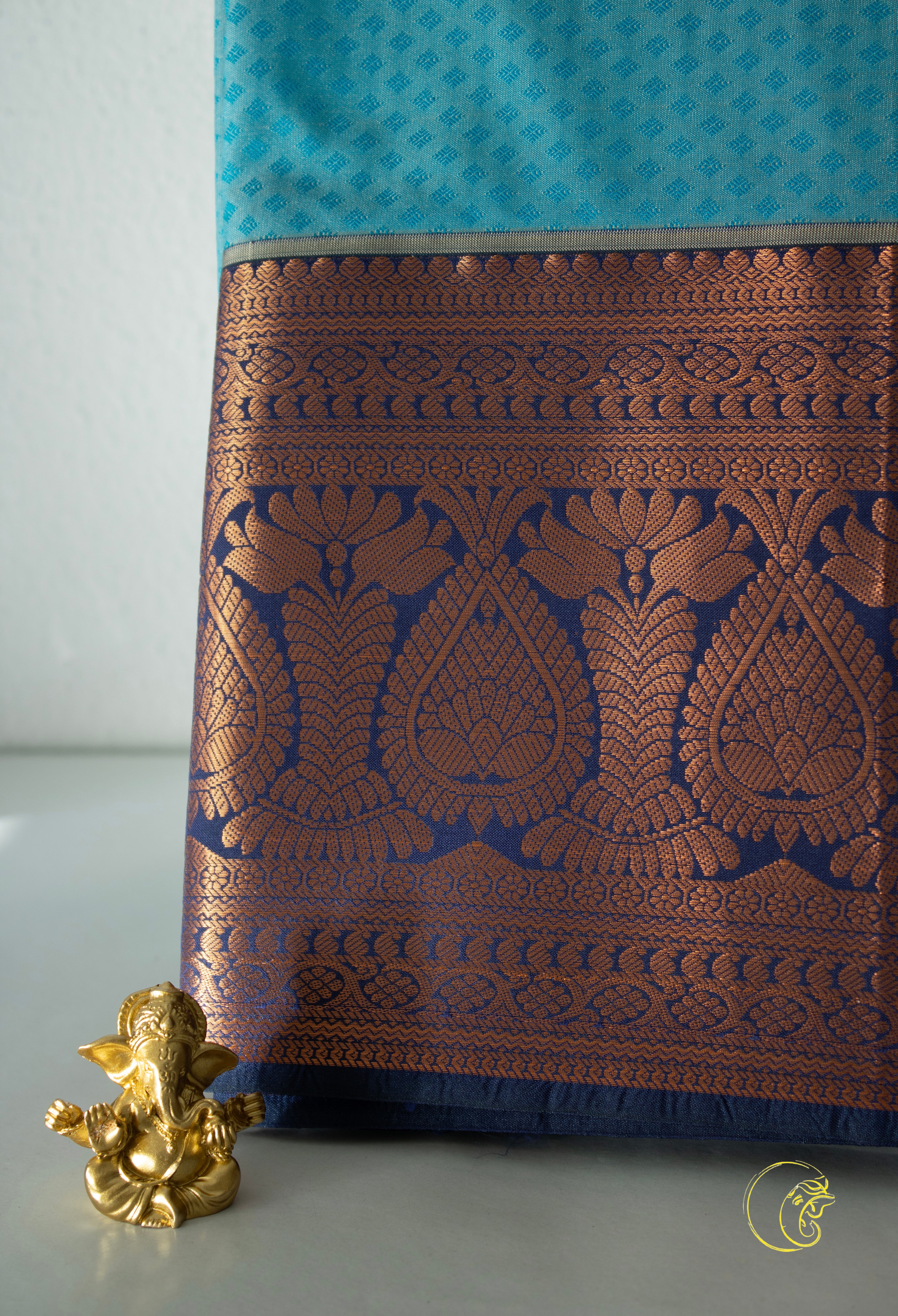 Ice Blue & Navy SoftSilk Saree