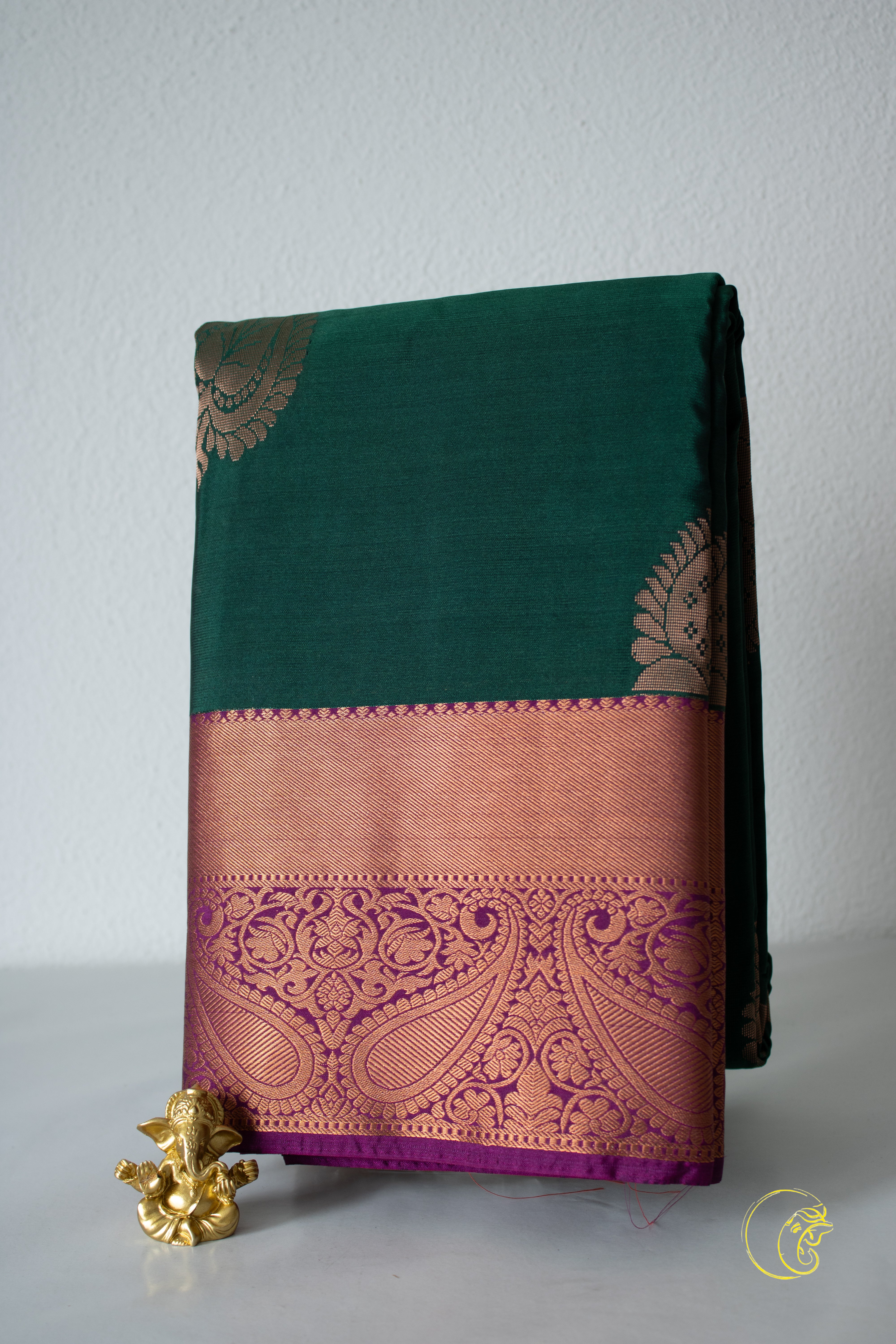 Darkgreen & Magenta SemiKanchi Saree