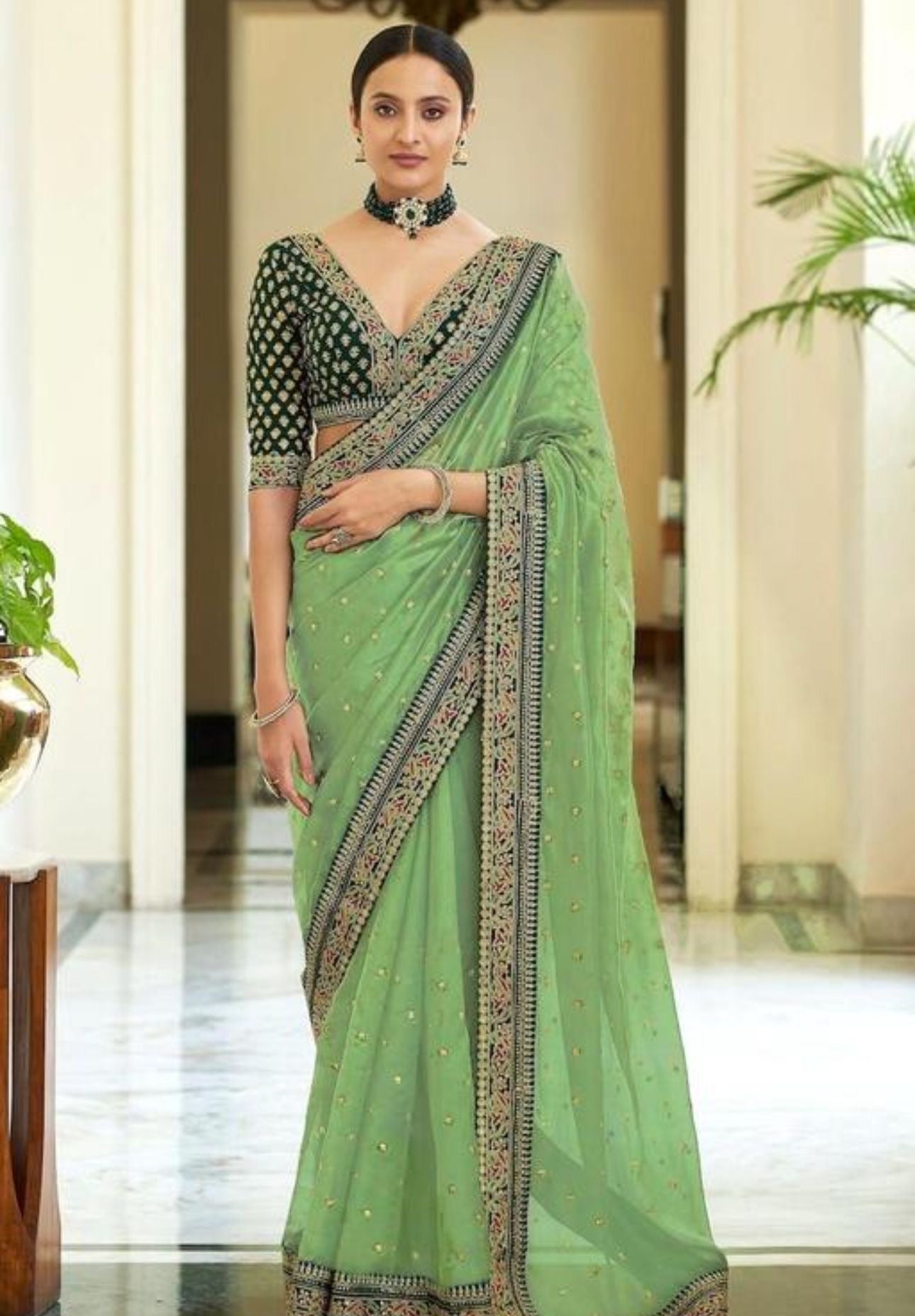 Green Party Wear Saree