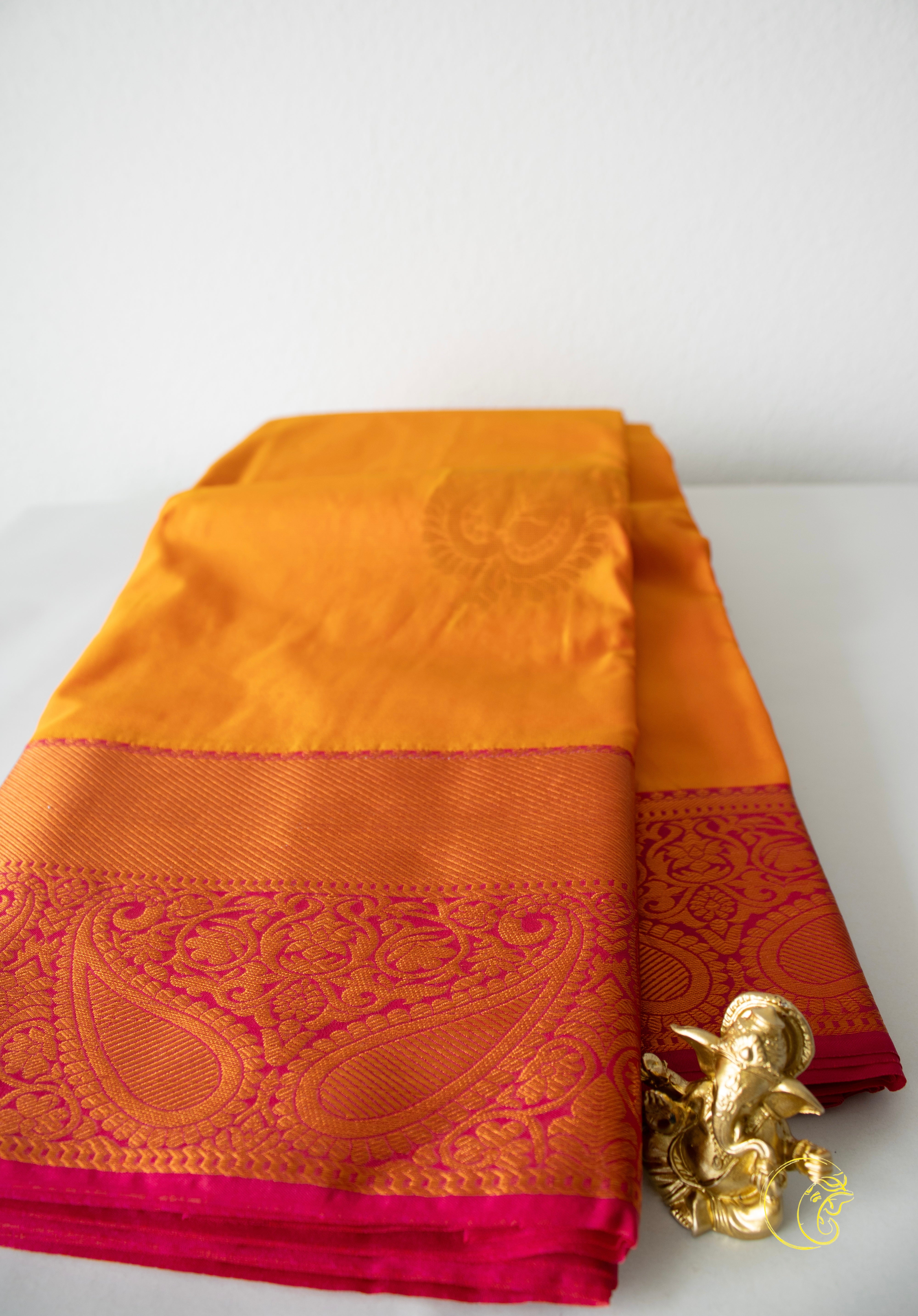 Orange & Pink SoftSilk Saree