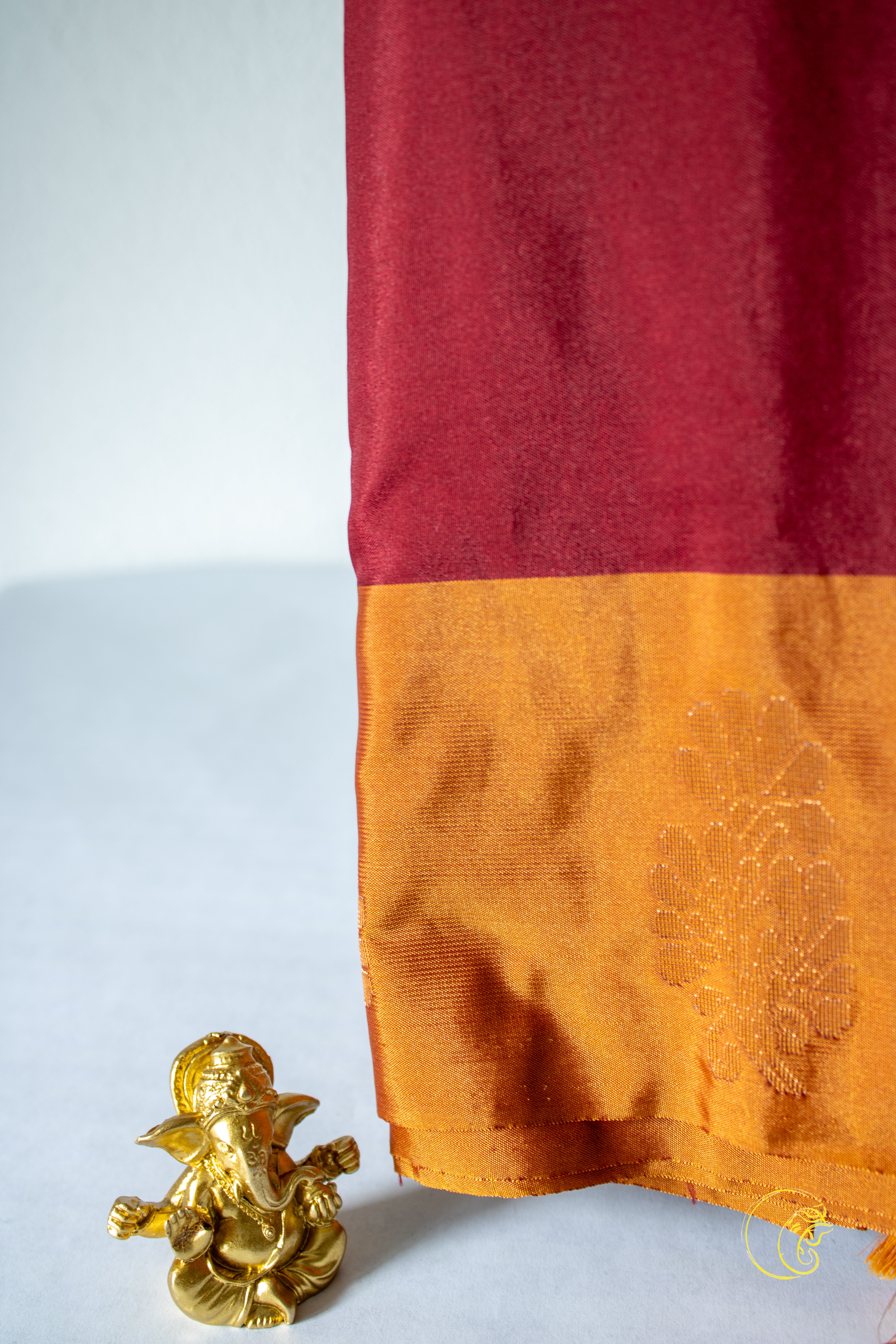 Maroon & Orange Cotton Saree