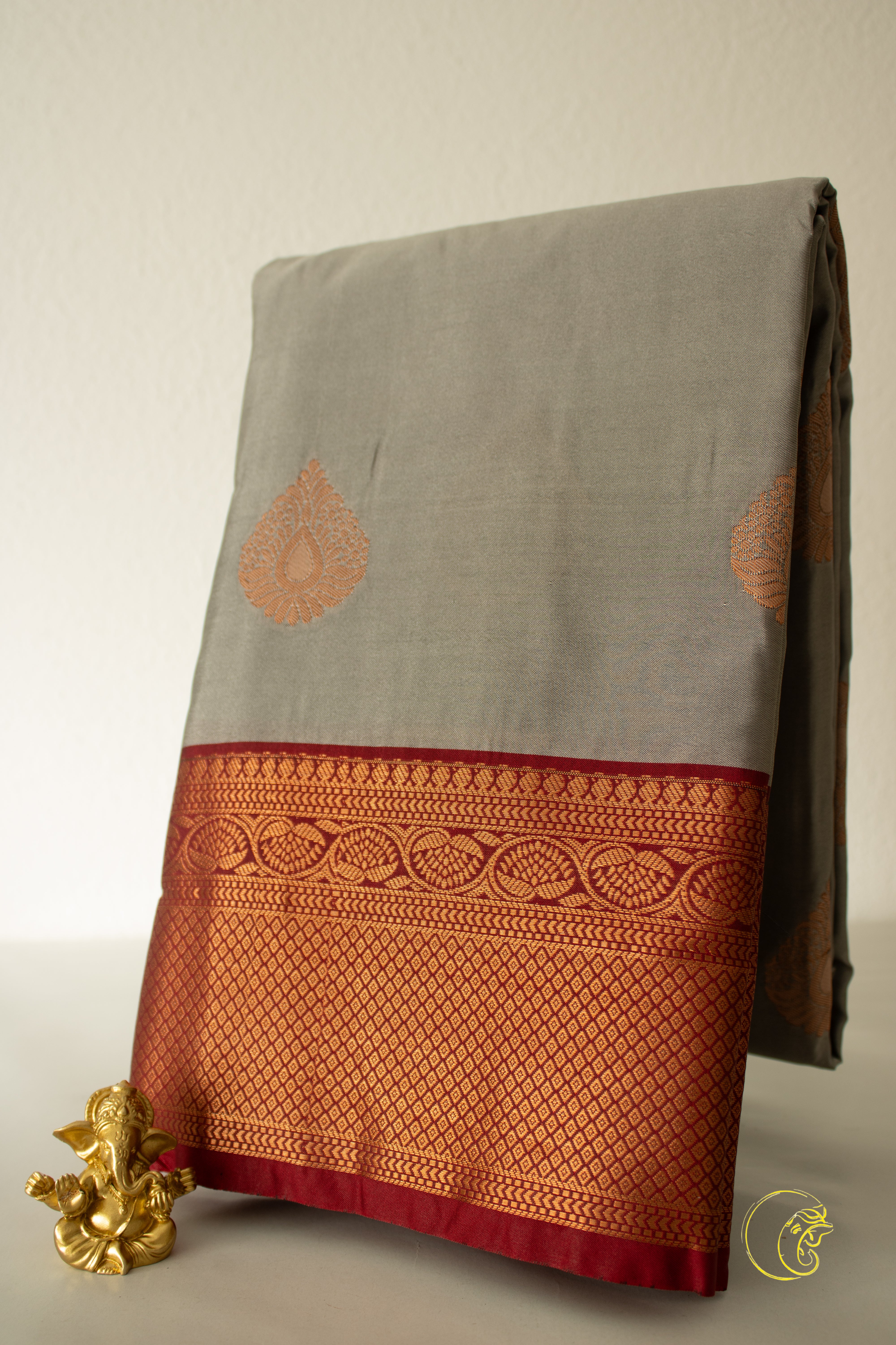 Grey & Maroon SoftSilk Saree