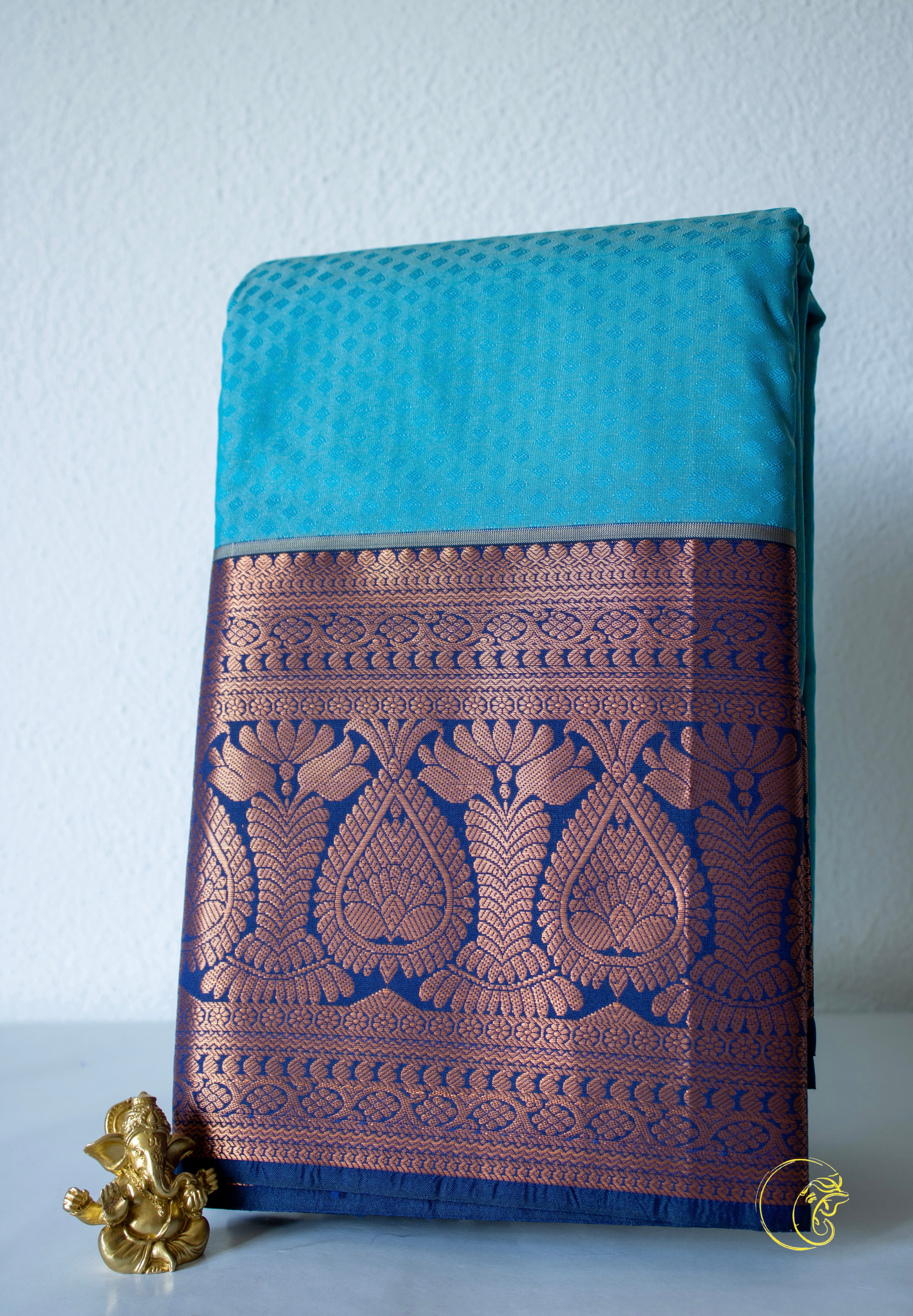 Ice Blue & Navy SoftSilk Saree