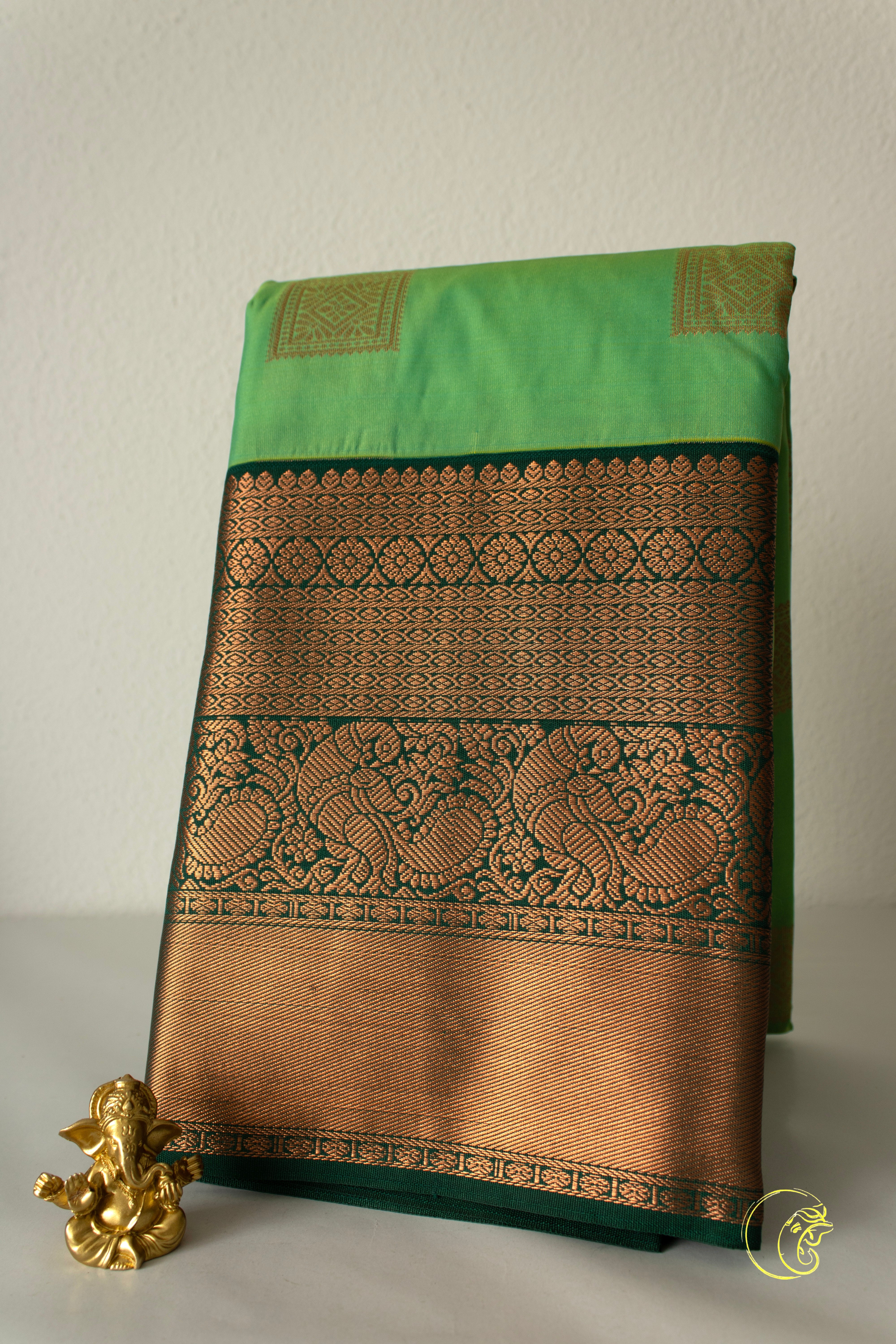 Pear Green & Dark Green SoftSilk Saree