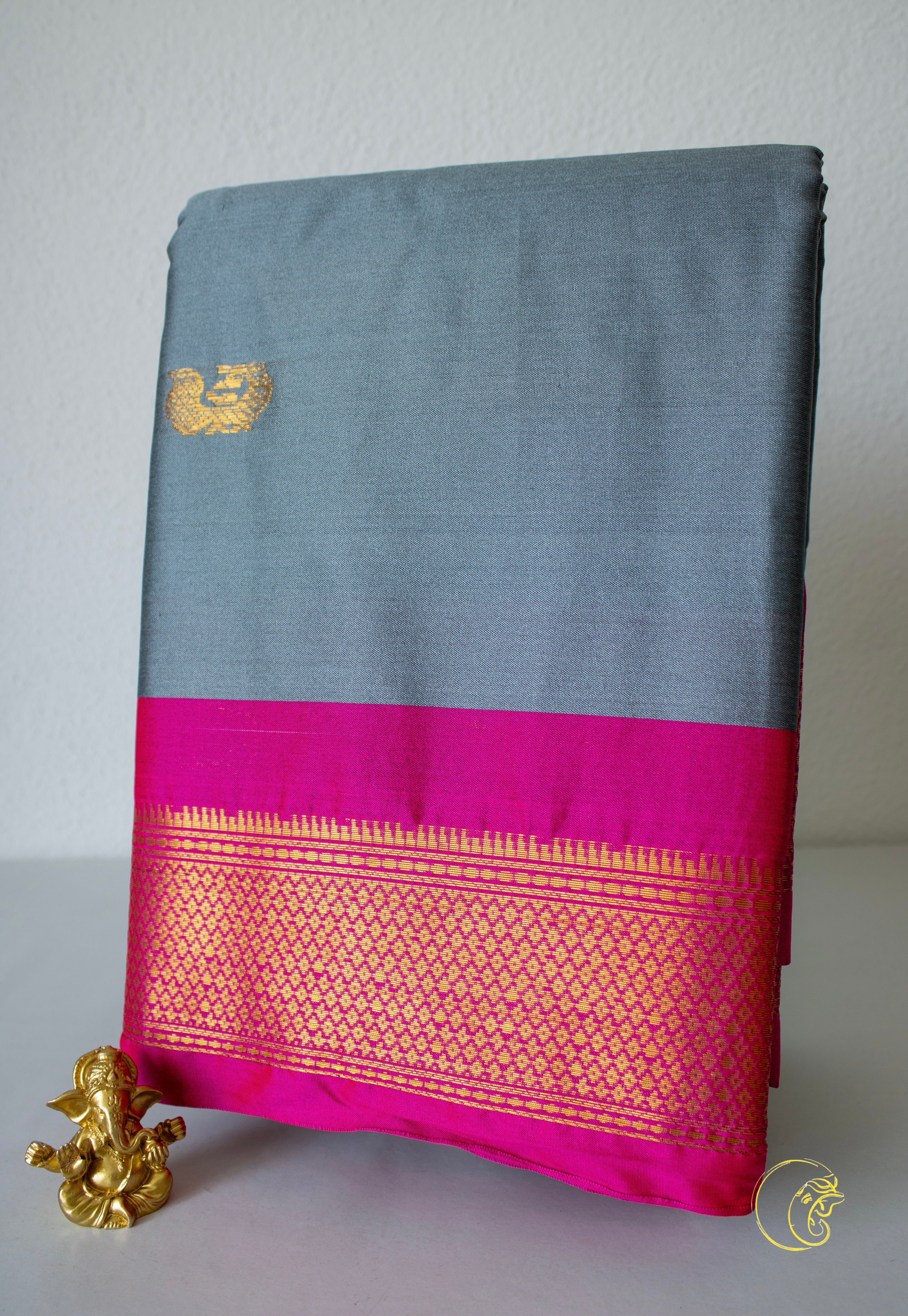 Grey & Pink SoftCotton Saree