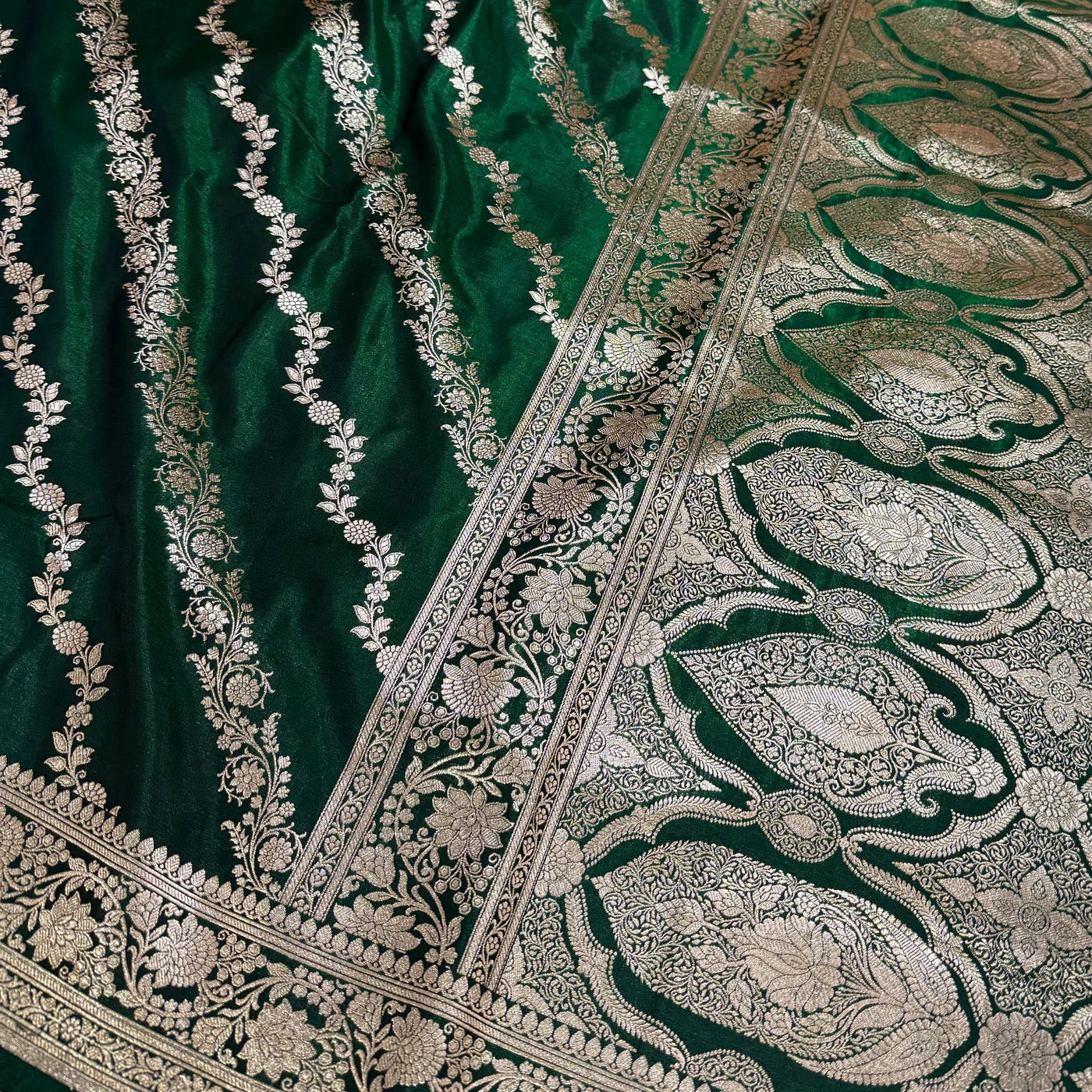 Green Banarasi Mashru Silk Saree